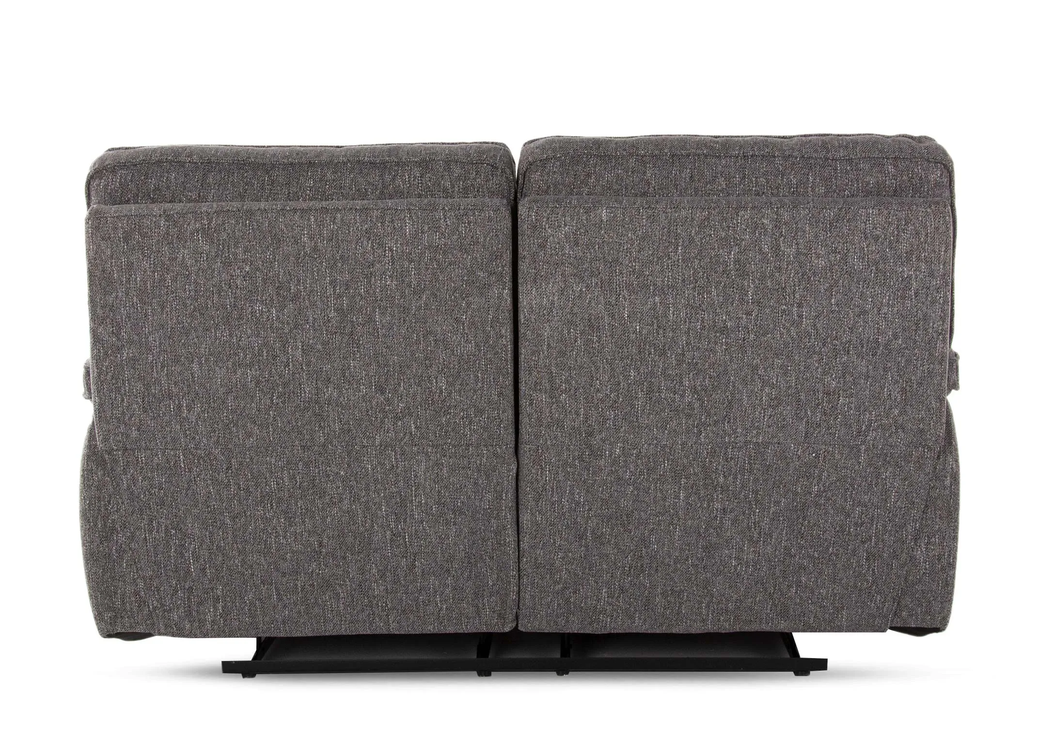A grey fabric 2 seater recliner sofa from EZ Living Furniture's Cairns range. Front view of side cushions