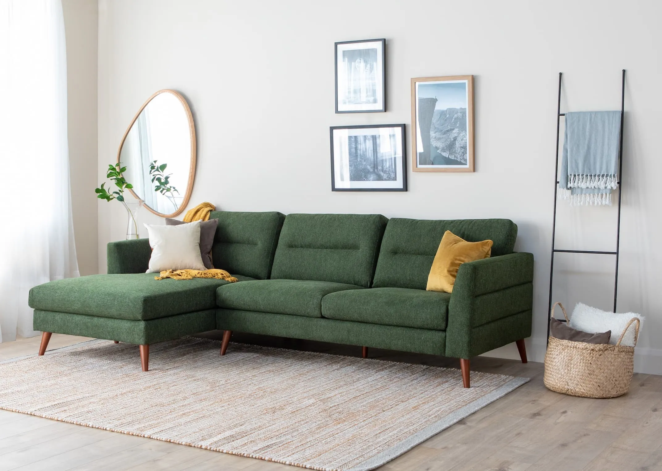 Green Fabric LHF Corner Chaise - Presley