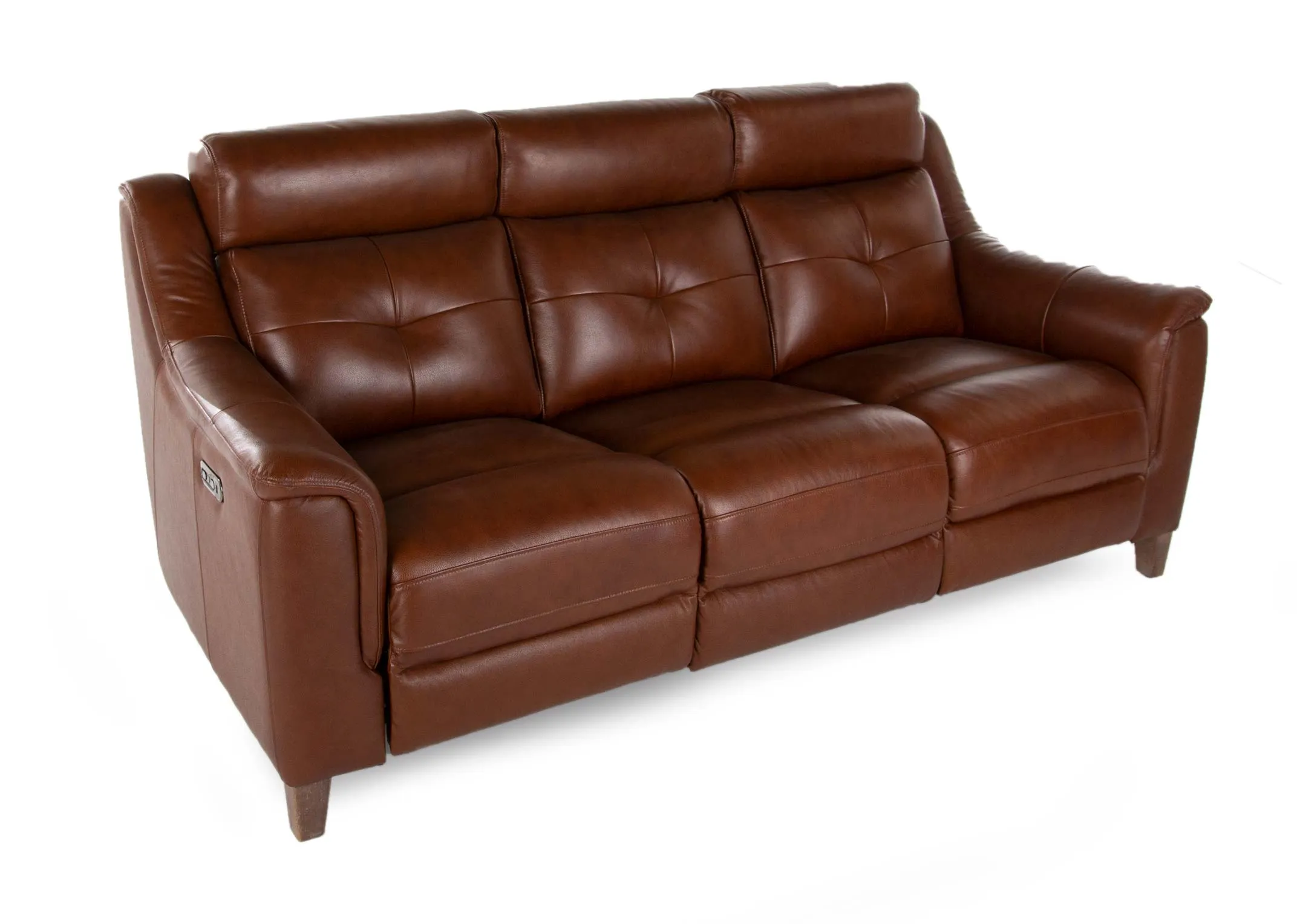 3 Seater Light Brown Leather Power Reclining Sofa - Vantage