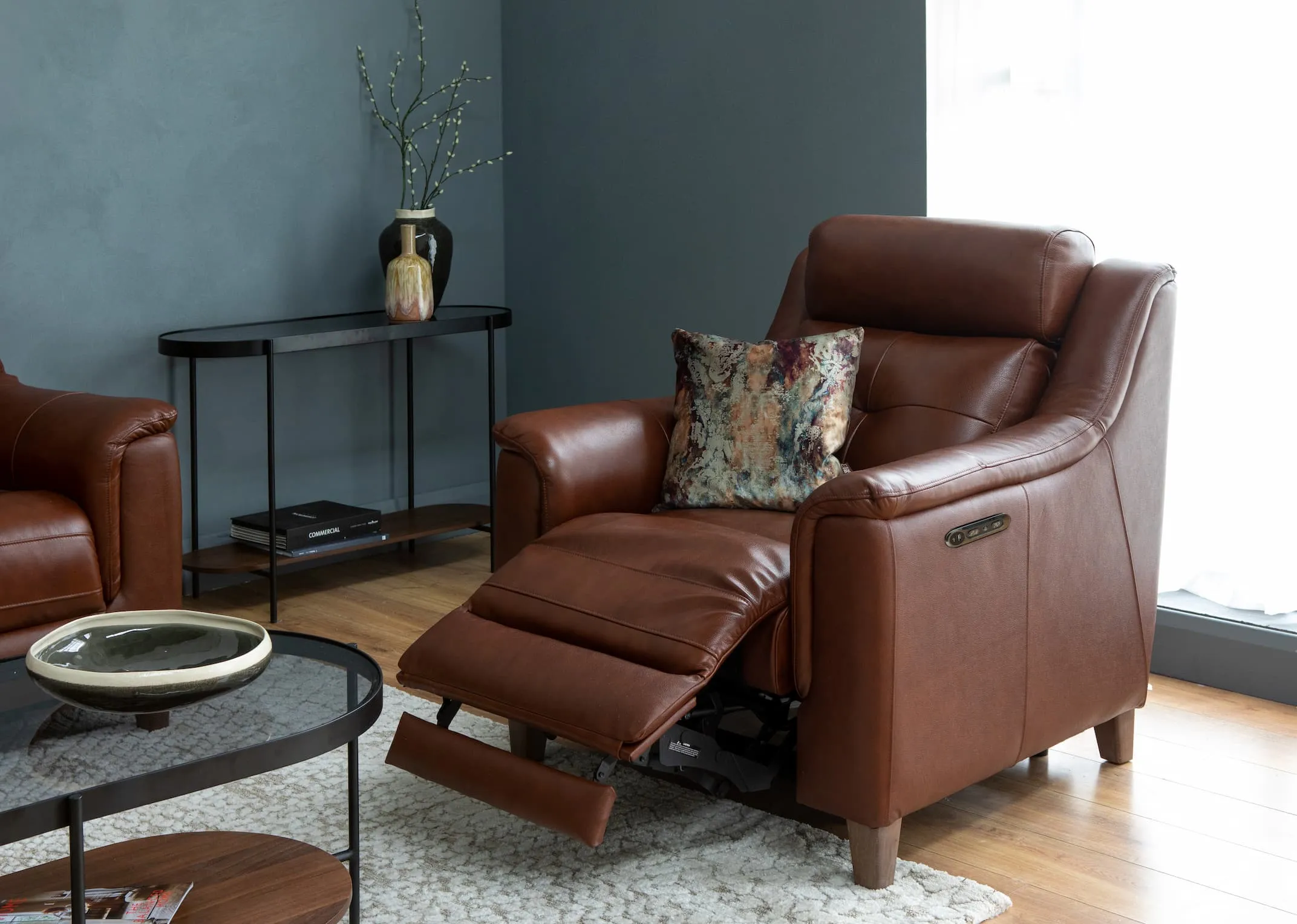 Light Brown Leather Power Recliner - Vantage