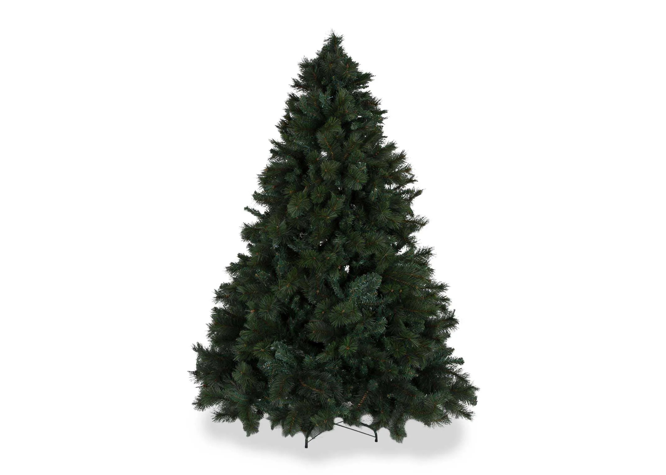 A 10ft mixed pine needle artificial Christmas tree from EZ Living's Sherwood range. Front view of assembled tree