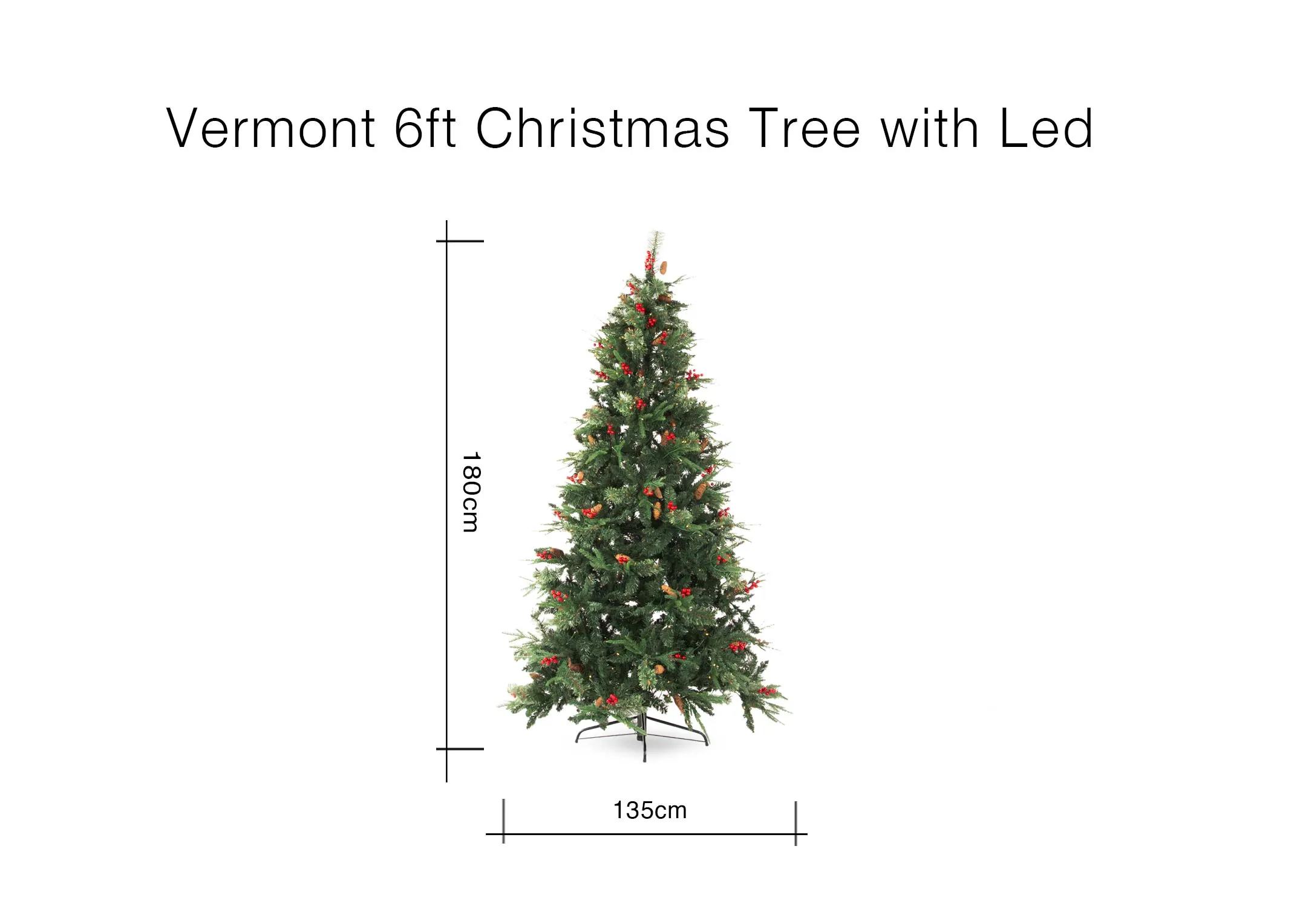 A 6ft Vermont Christmas Tree with LED lights with 135cm (Width) x 180cm (Height)