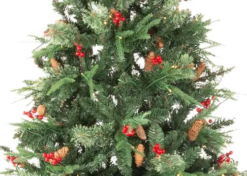 An LED lit berry & pine 7ft Christmas tree from EZ Living Furniture's Vermont range. Closeup of berries