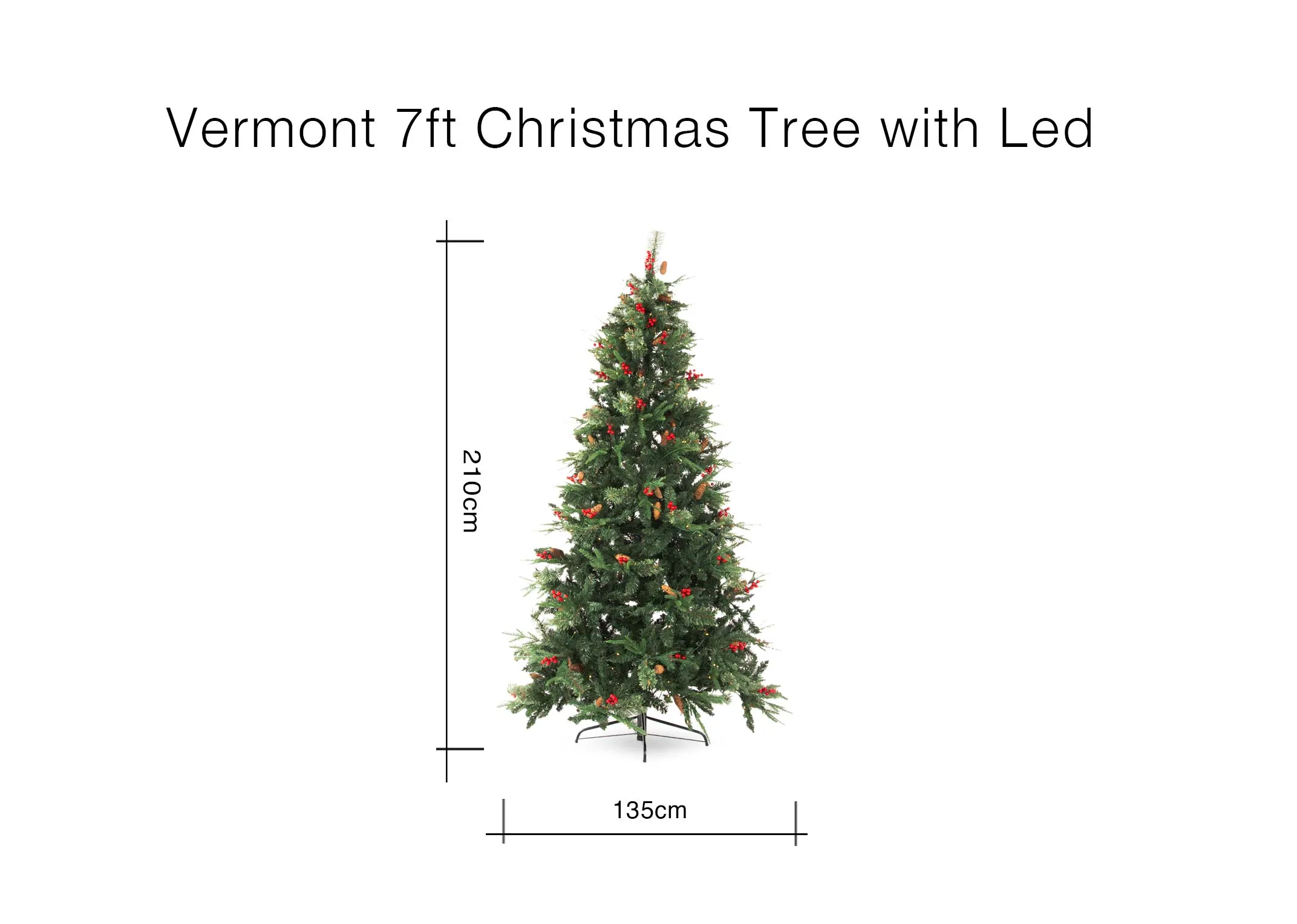 A 7ft Vermont Christmas Tree with LED lights with 135cm (Width) x 210cm (Height) 