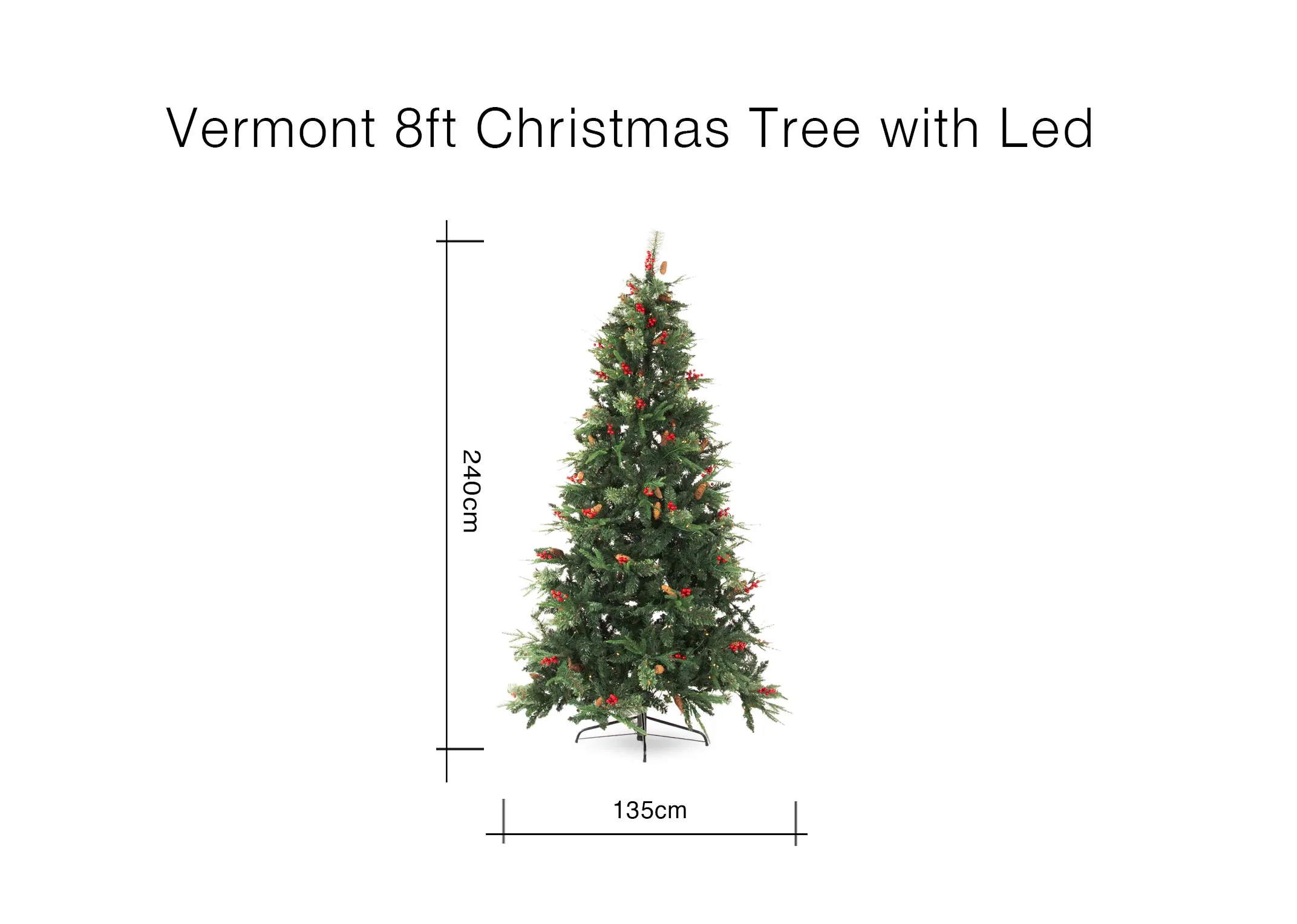 A 7ft Vermont Christmas Tree with LED lights with 135cm (Width) x 240cm (Height)