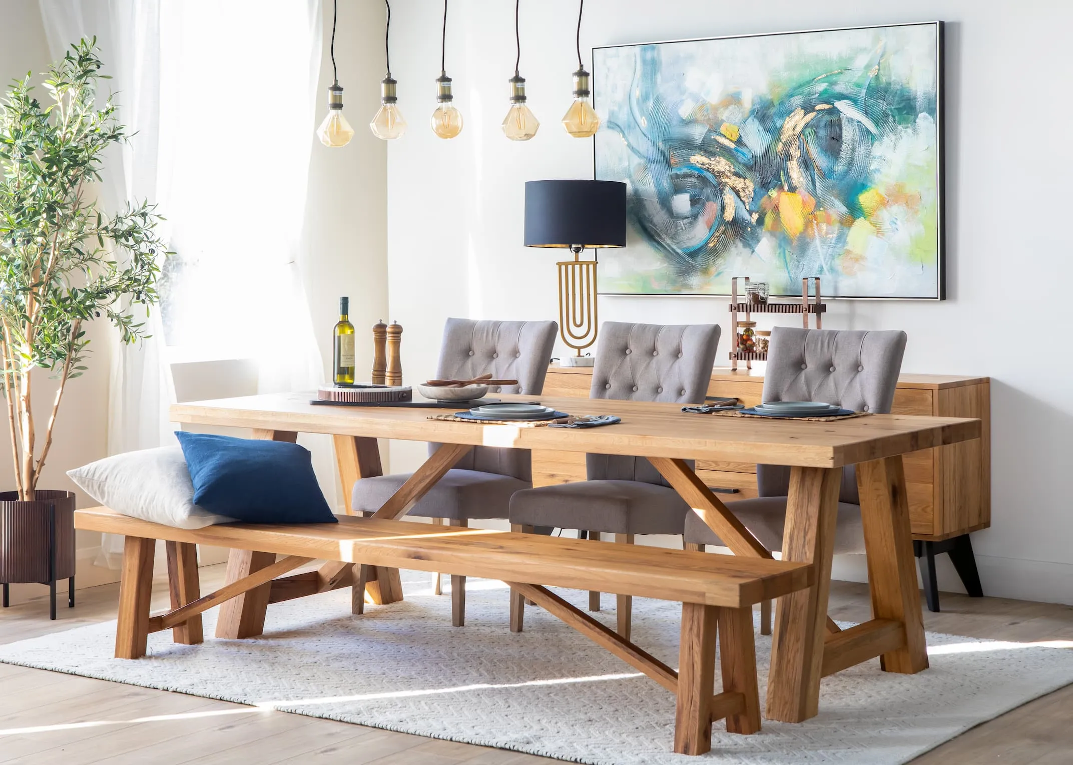 Grey Fabric & Oak Dining Chair - Andorra