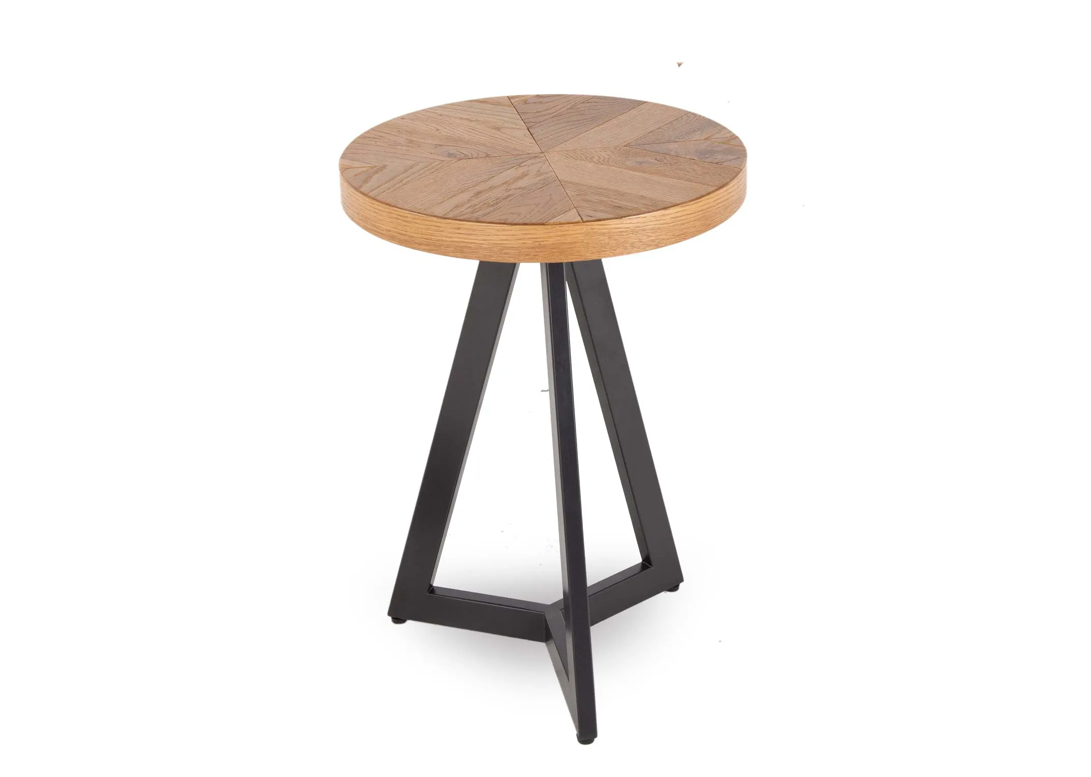 A rustic oak small round lamp table from EZ Living Furniture's Ellipse range. Angled view of table