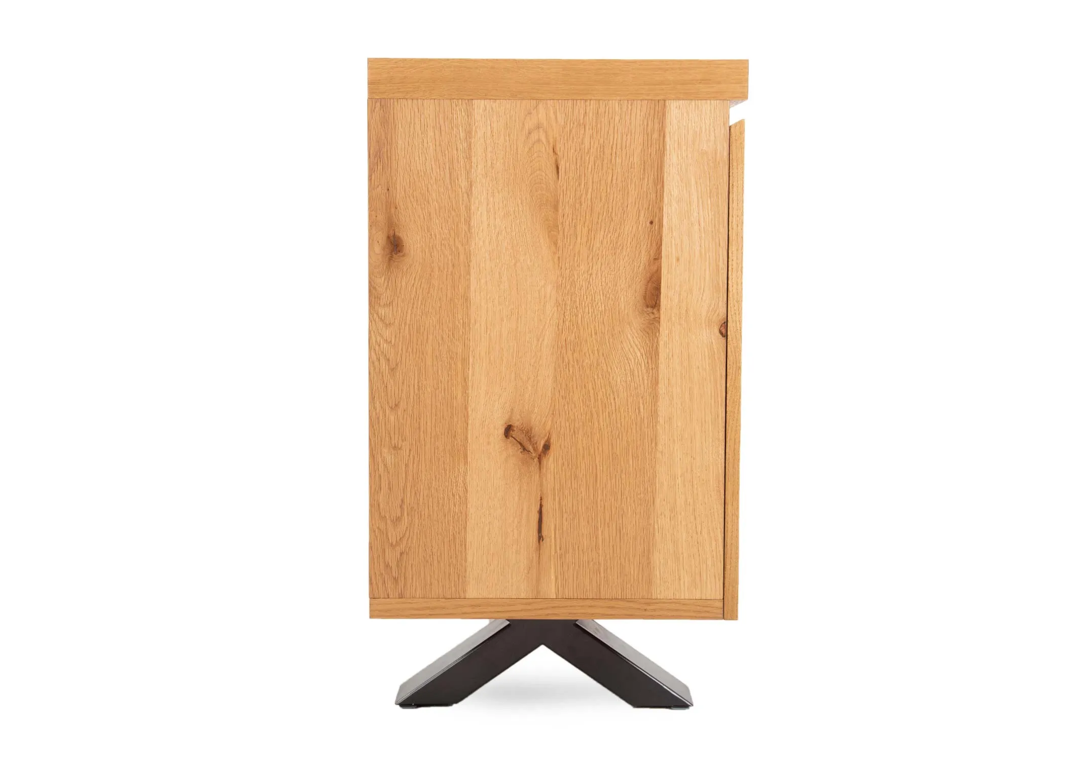 A rustic oak 2 door 3 drawer sideboard from EZ Living Furniture's Ellipse range. Side view of wood finish