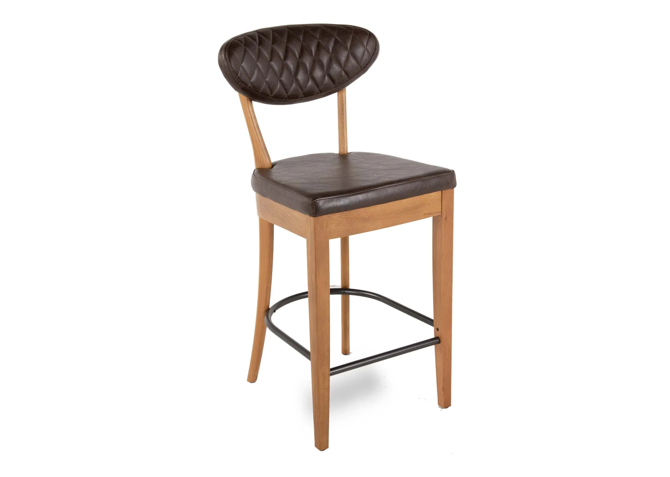 Brown Faux Leather & Rustic Oak Bar Stool - Margot