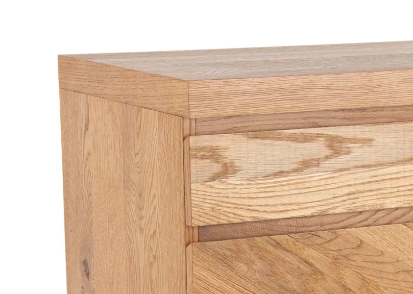 A rustic oak 2 door sideboard from EZ Living Furniture's Ellipse range. Closeup of thick wood texture