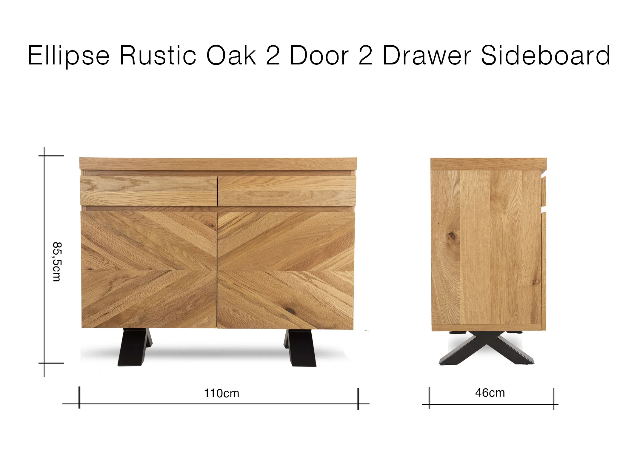 A dimension image of the Ellipse Wide Sideboard with 110cm (Width) x 46cm (Depth) x 85.5cm (Height)
