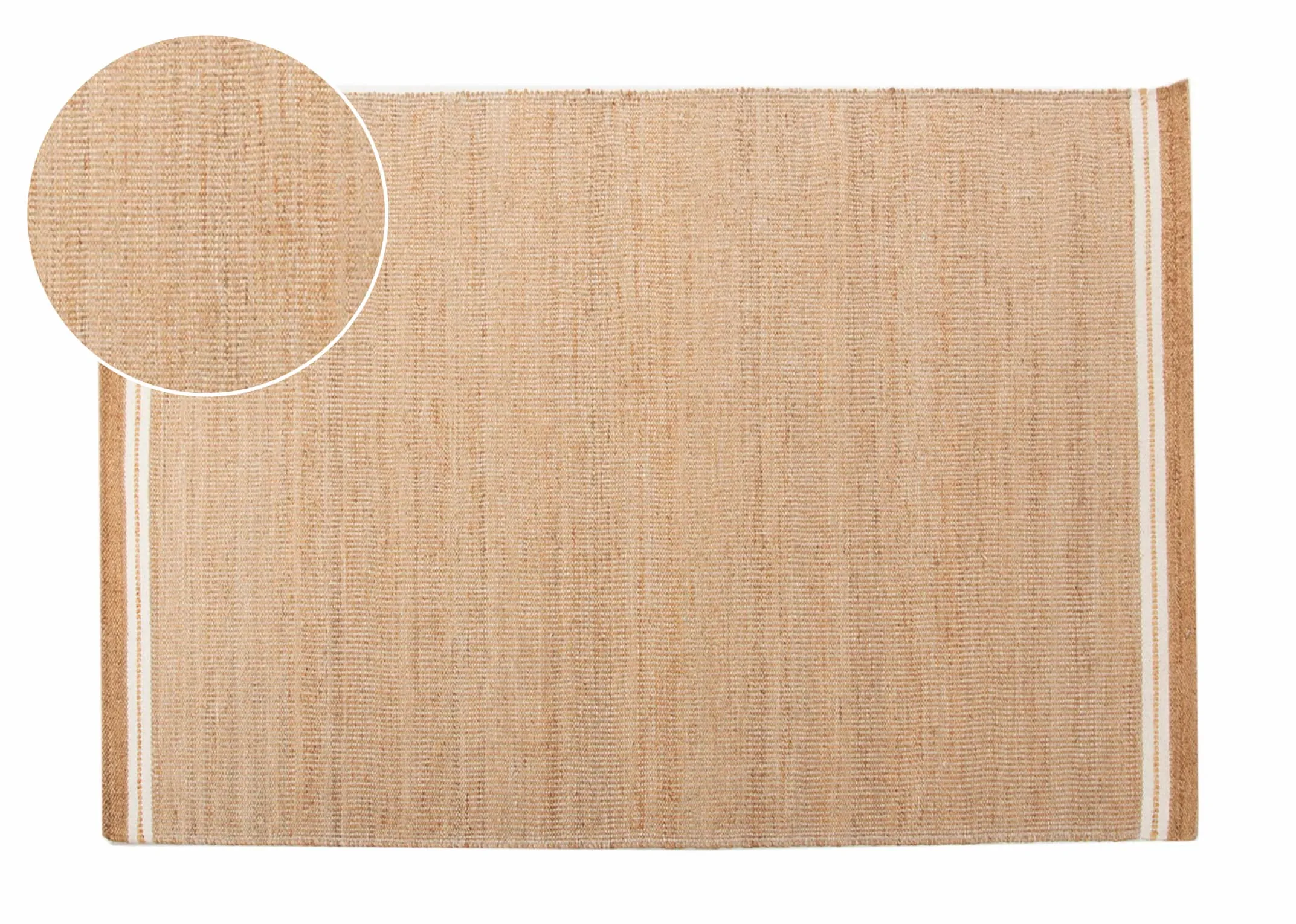 A natural jute large rectangular rug with white stripe edges from EZ Living Furnitures Novato range. Front view of rug