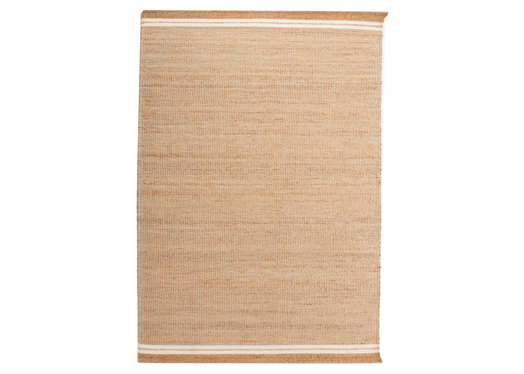 A natural jute large rectangular rug with white stripe edges from EZ Living Furniture's Novato range. Front view of rug