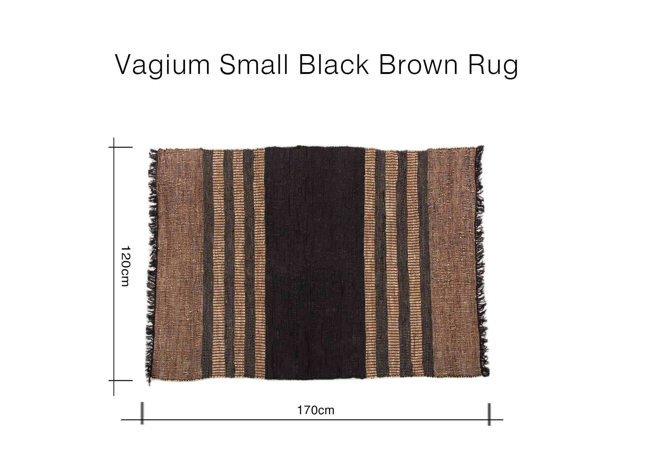 A dimension image of the Vagium Small Black Rug with 170cm x 120cm