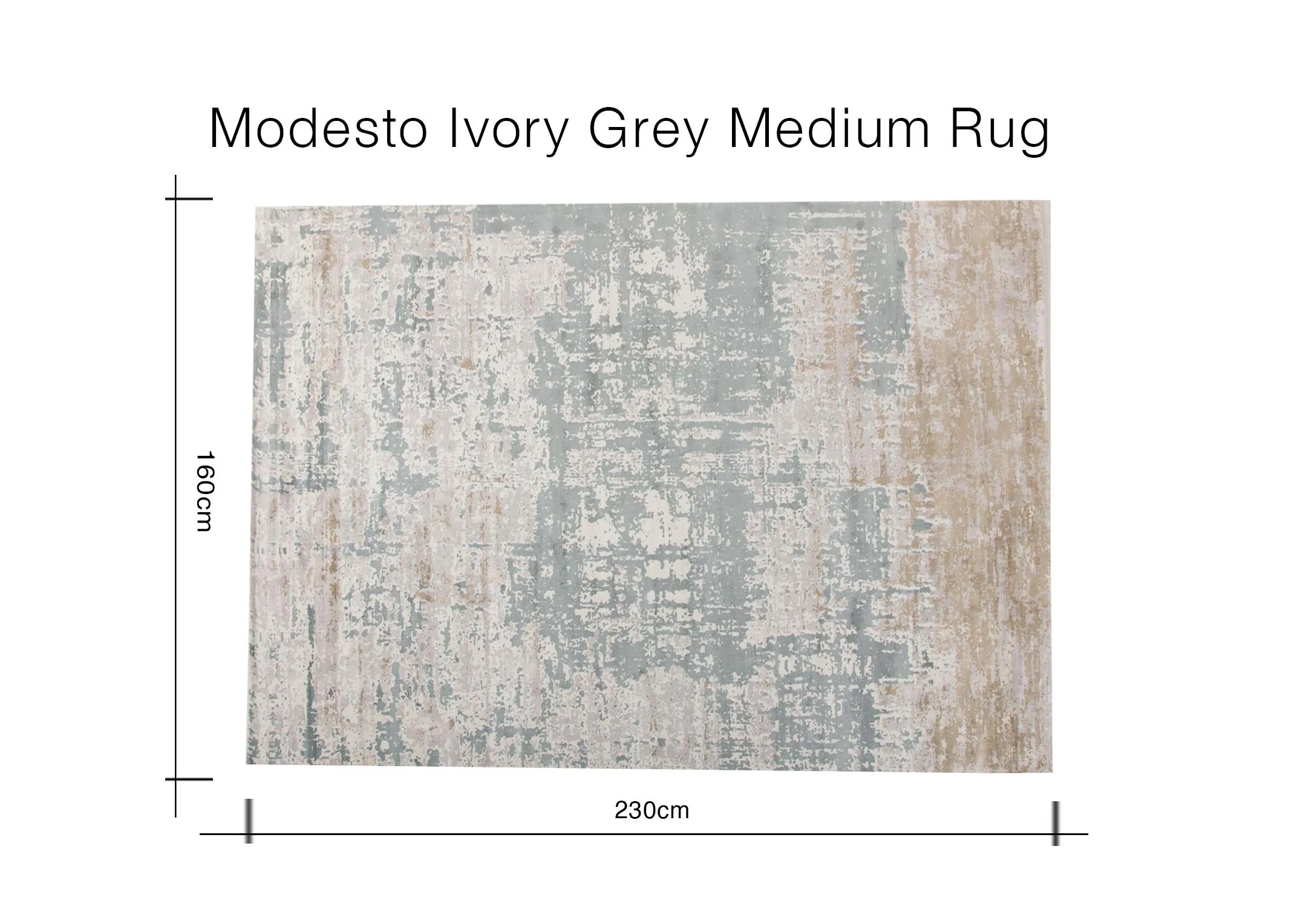 A dimension image of the Medium Modesto rug with 230cm (Width) x 160cm (Height)