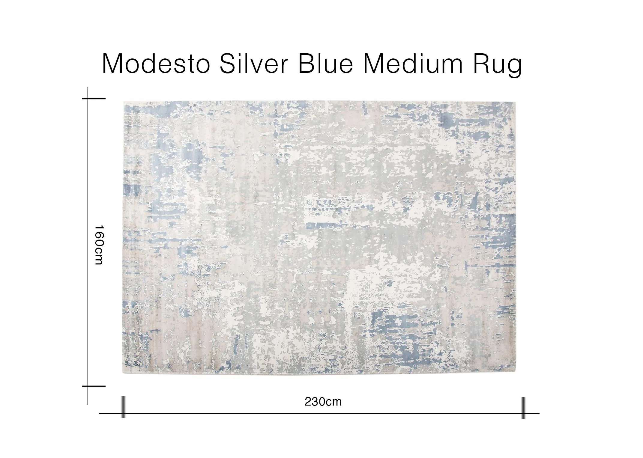 A lifestyle image of the Majestic Blue Velvet bed with box & Modesto Silver blue rug.