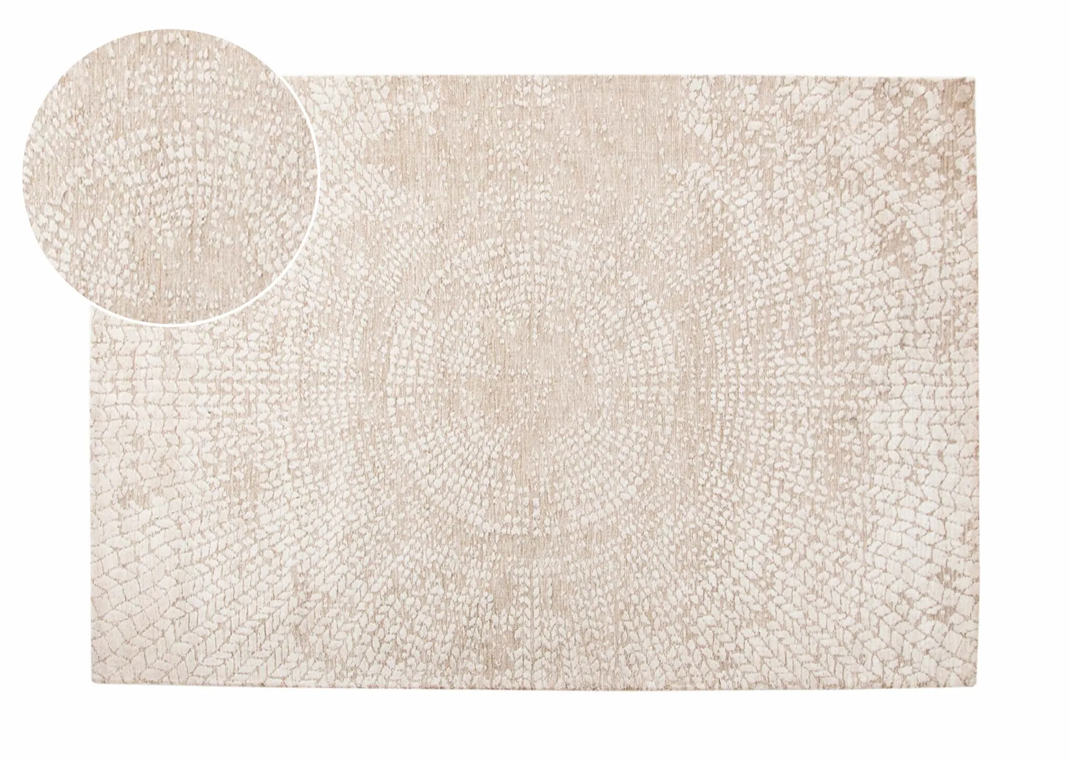 A large ivory & taupe textured rug from EZ Living Furniture's Milton range.Horizontal view of rug with closeup on texture/pattern