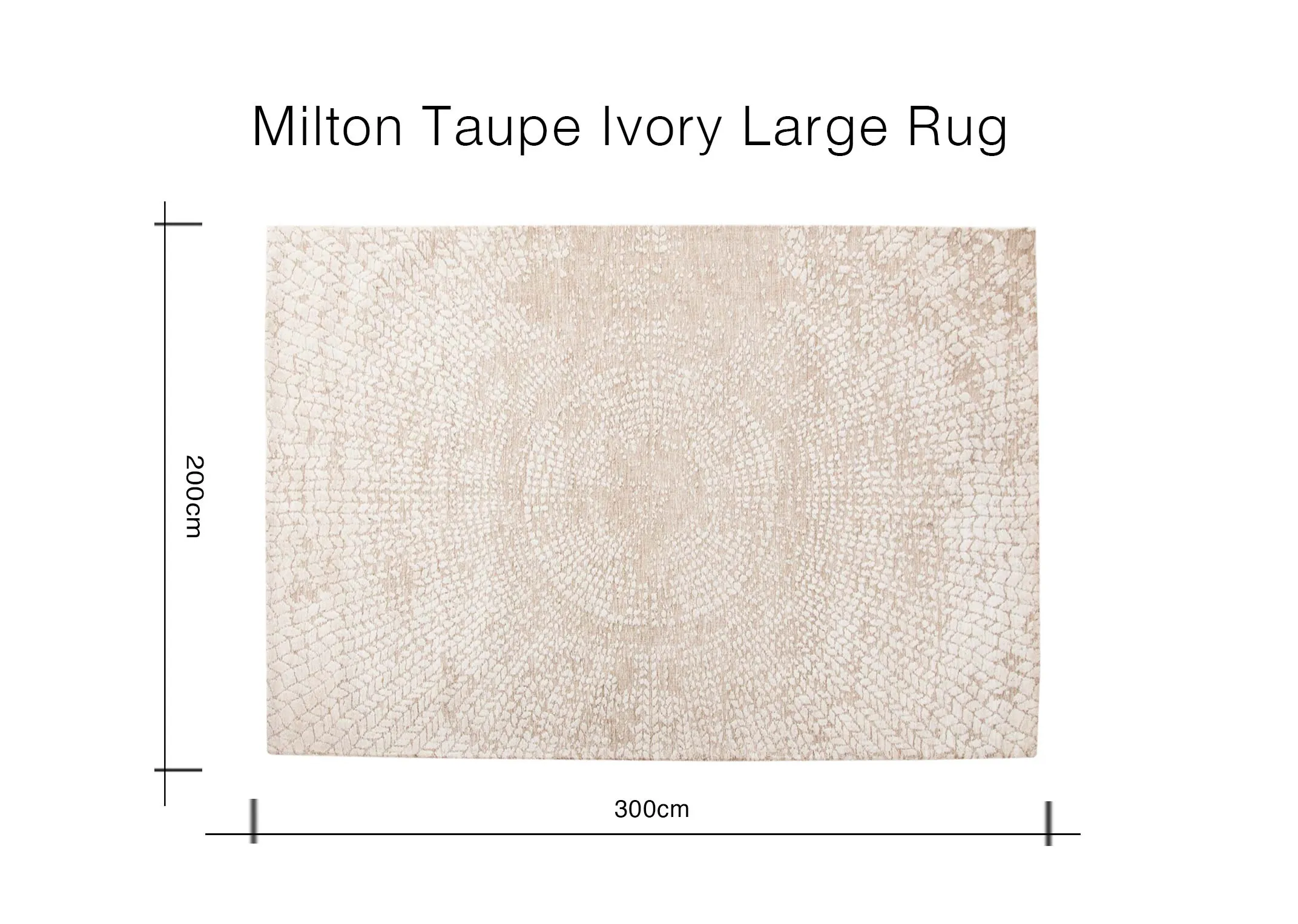 A dimension image of the Milton large rug with 300cm x 200cm
