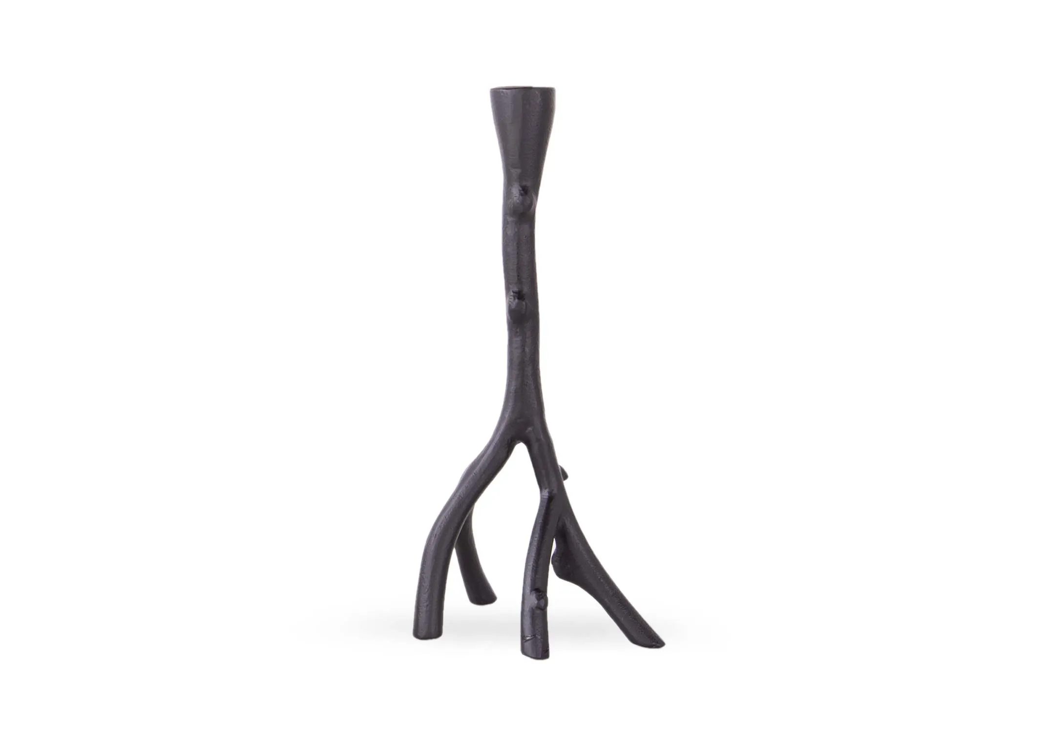A black twig like small candle holder from EZ Living Furniture's Omar range. Front view of stand legs