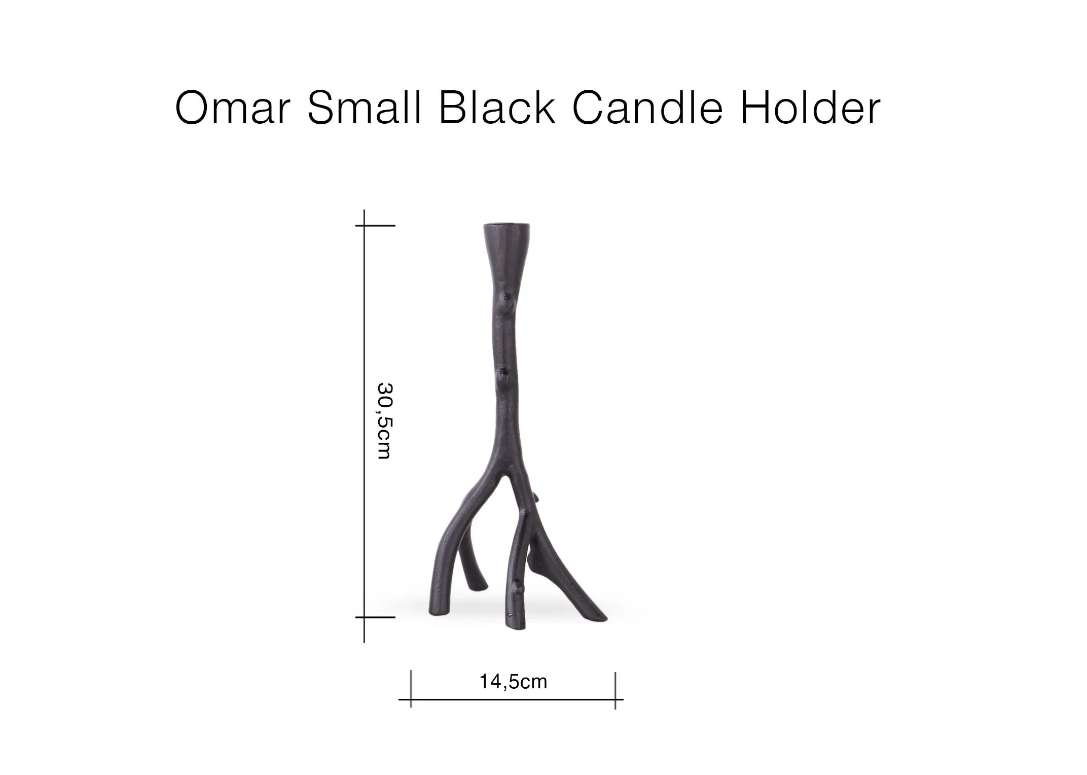 A dimesion image of the Omar Candleholder with 14.5cm (Width) x 30.5cm (Height)