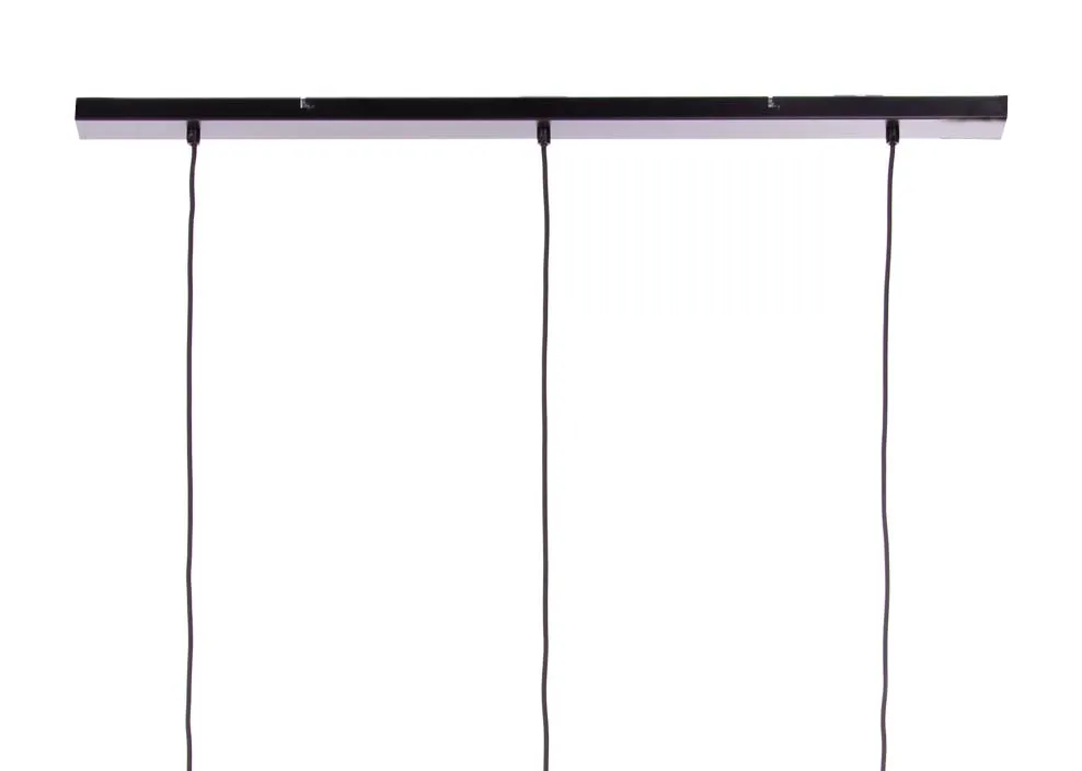 Three smoke glass hanging lamps with bronze fitting from EZ Living Furniture's Lekar range. Closeup of black cables & fits