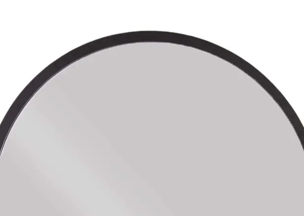 An arched large black framed wall mirror from EZ Living Furniture's Chrisley range. Closeup of arched top.