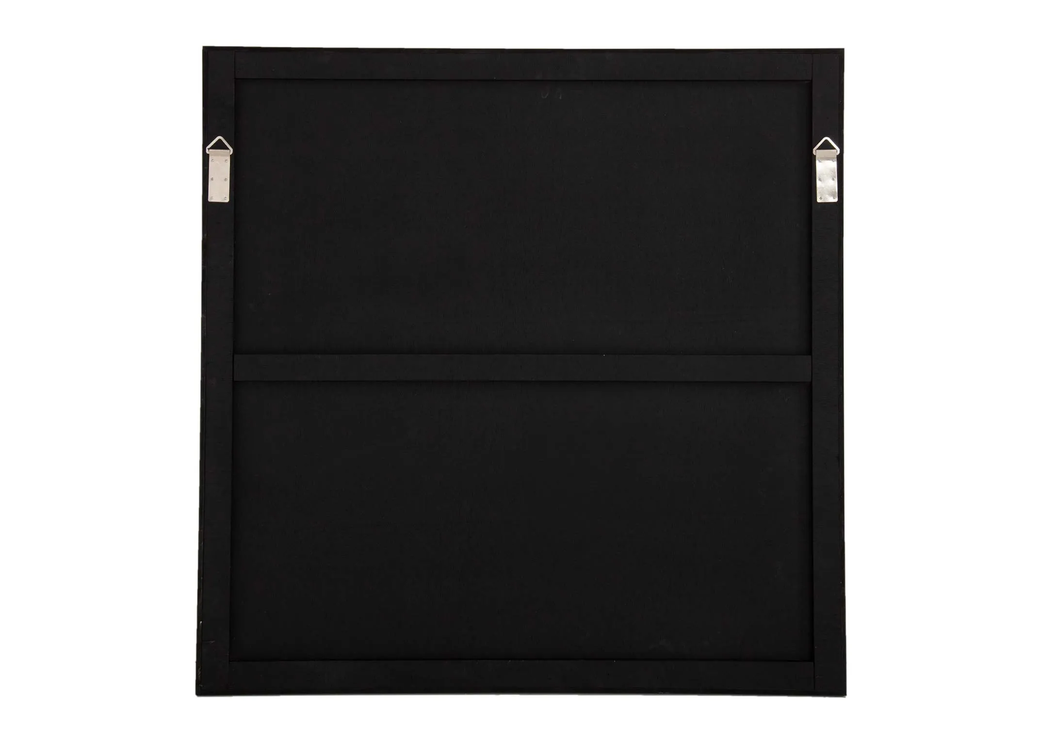 A square silver window pane mirror with black frame from EZ Living's Farley range. Back view of wall hooks