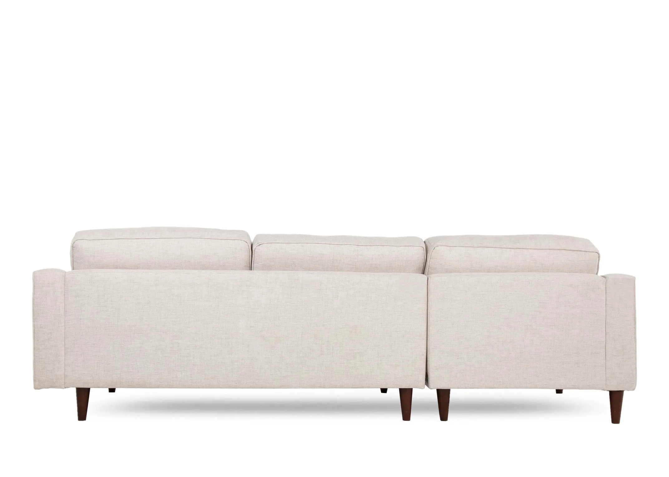 A cream fabric LHF corner chaise from EZ Living's Genoa range.Back view of warrantied frame
