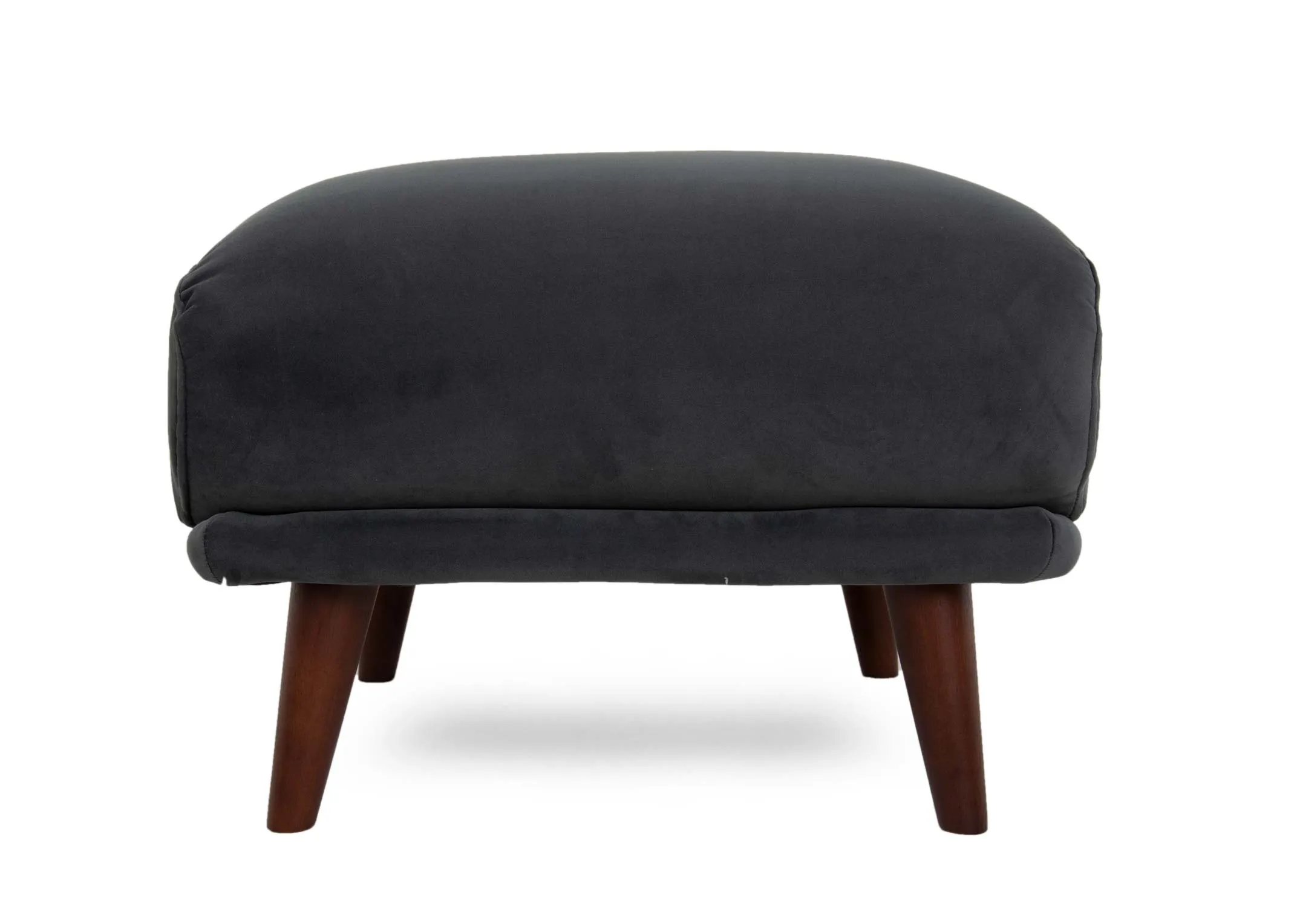 A small grey velvet footstool from EZ Living Furniture's Girona range. Front view of cushioned seat