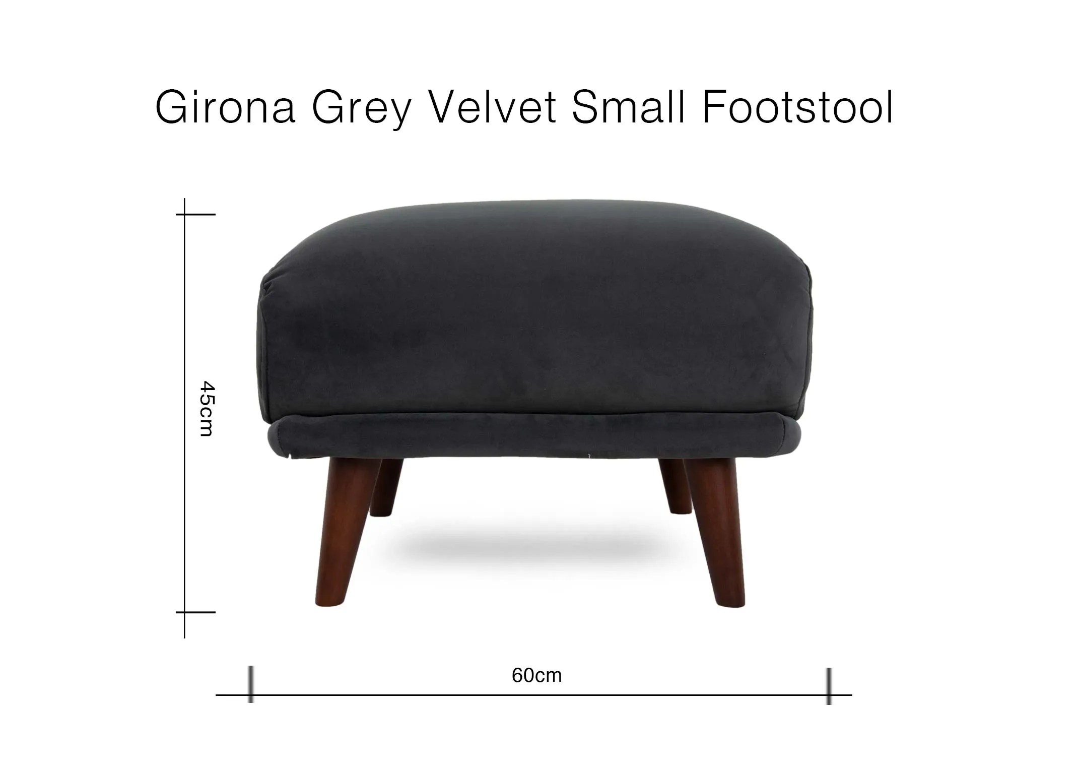 A dimension image of the Girona Small grey velvet footstool with 60cm (Width) x 45cm (Height) 