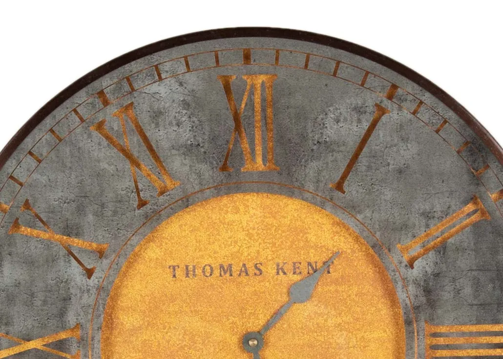 A large round bronze & gold clock with a vintage numerical marking from EZ Living's Florentine range. Closeup of numerical de