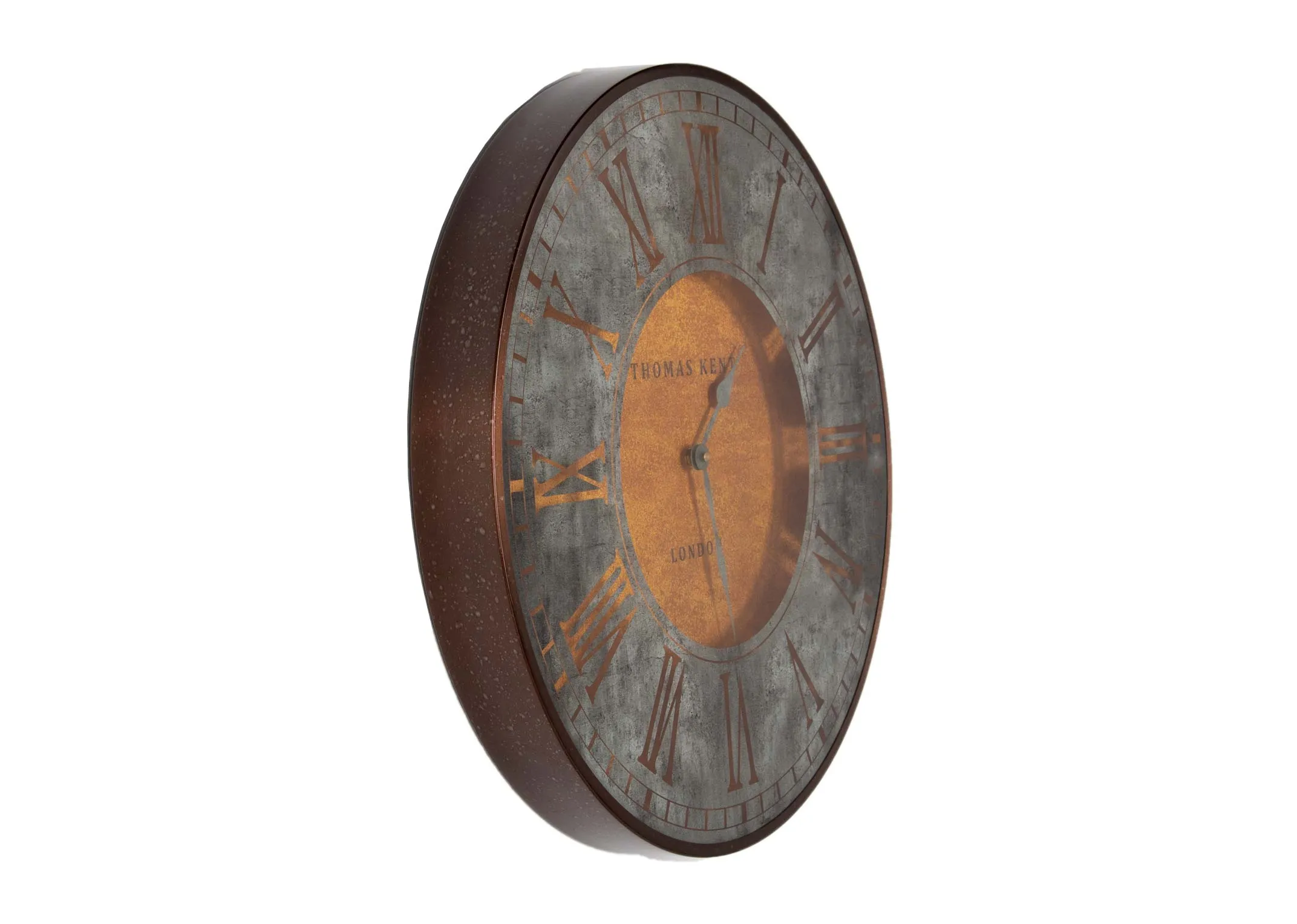 A large round bronze & gold clock with a vintage numerical marking from EZ Living's Florentine range. Angled view