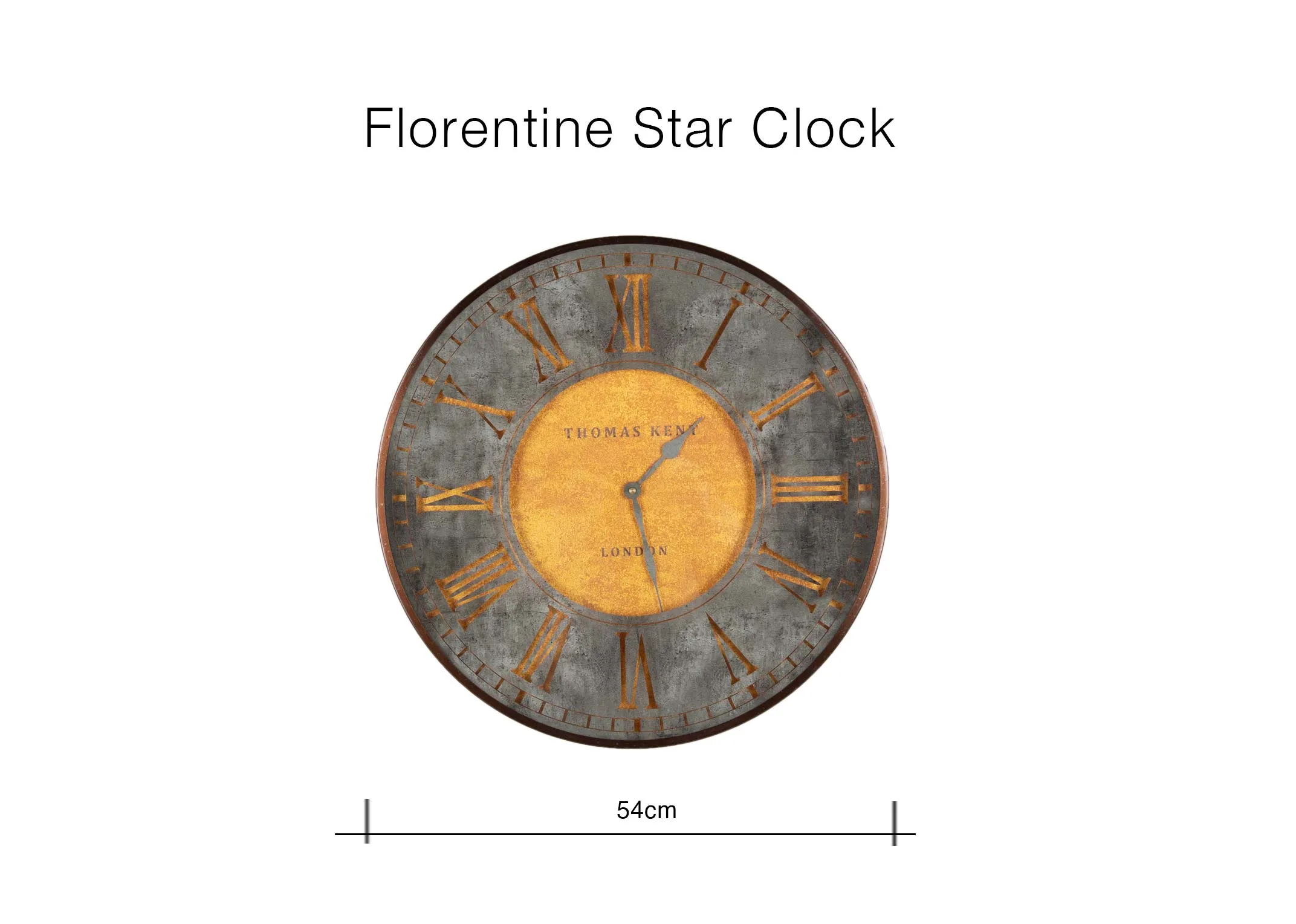 A dimension image of the Florence Star Clock with 54cm x 54cm