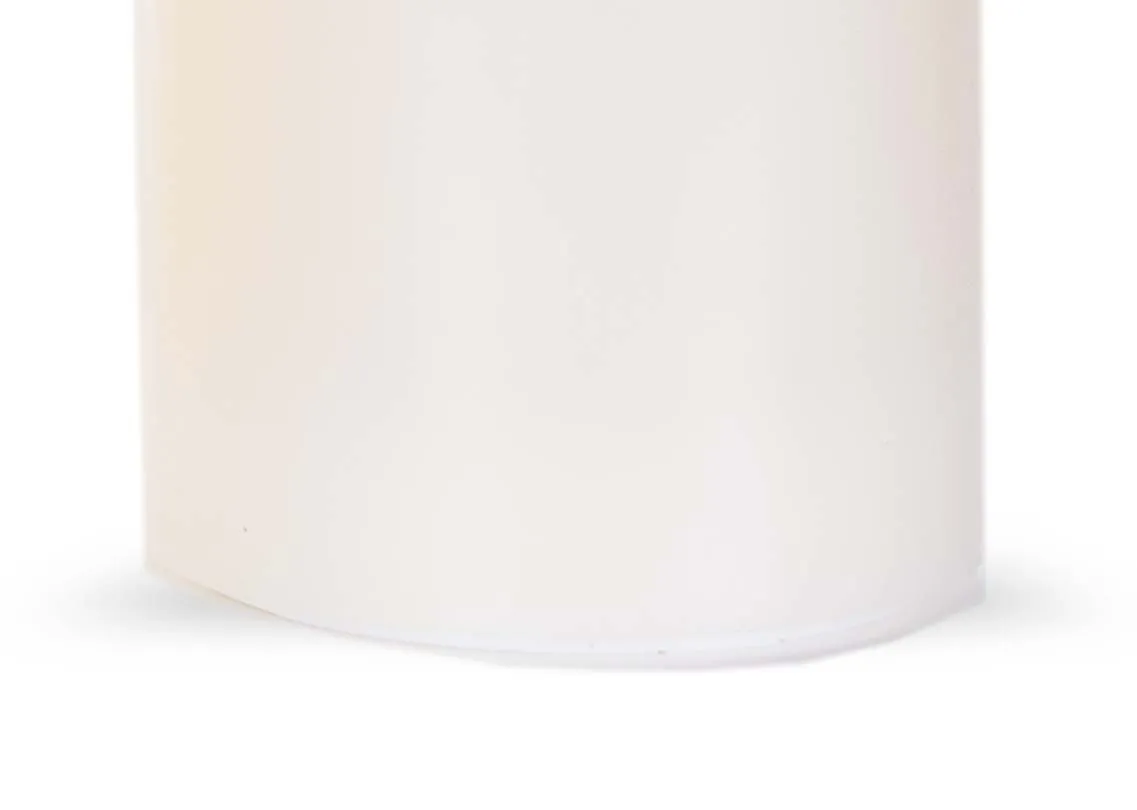 A small led cream candle with lifelike flame from EZ Living Furniture's Deluxe Homeart range. Closeup of base showing texture
