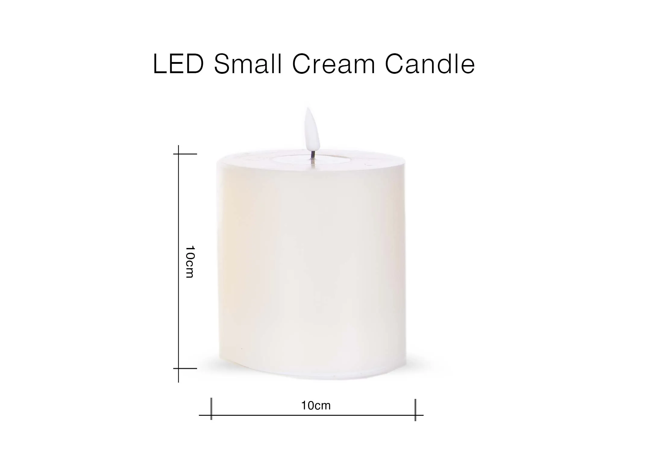 A dimension image of the LED Small Cream Candle with 10cm x 10cm
