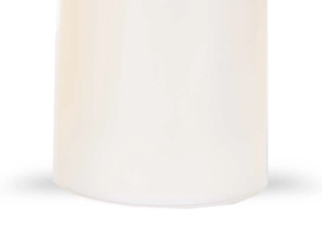 A medium led cream candle with lifelike flame from EZ Living Furniture's Deluxe Homeart range. Closeup view of candle base