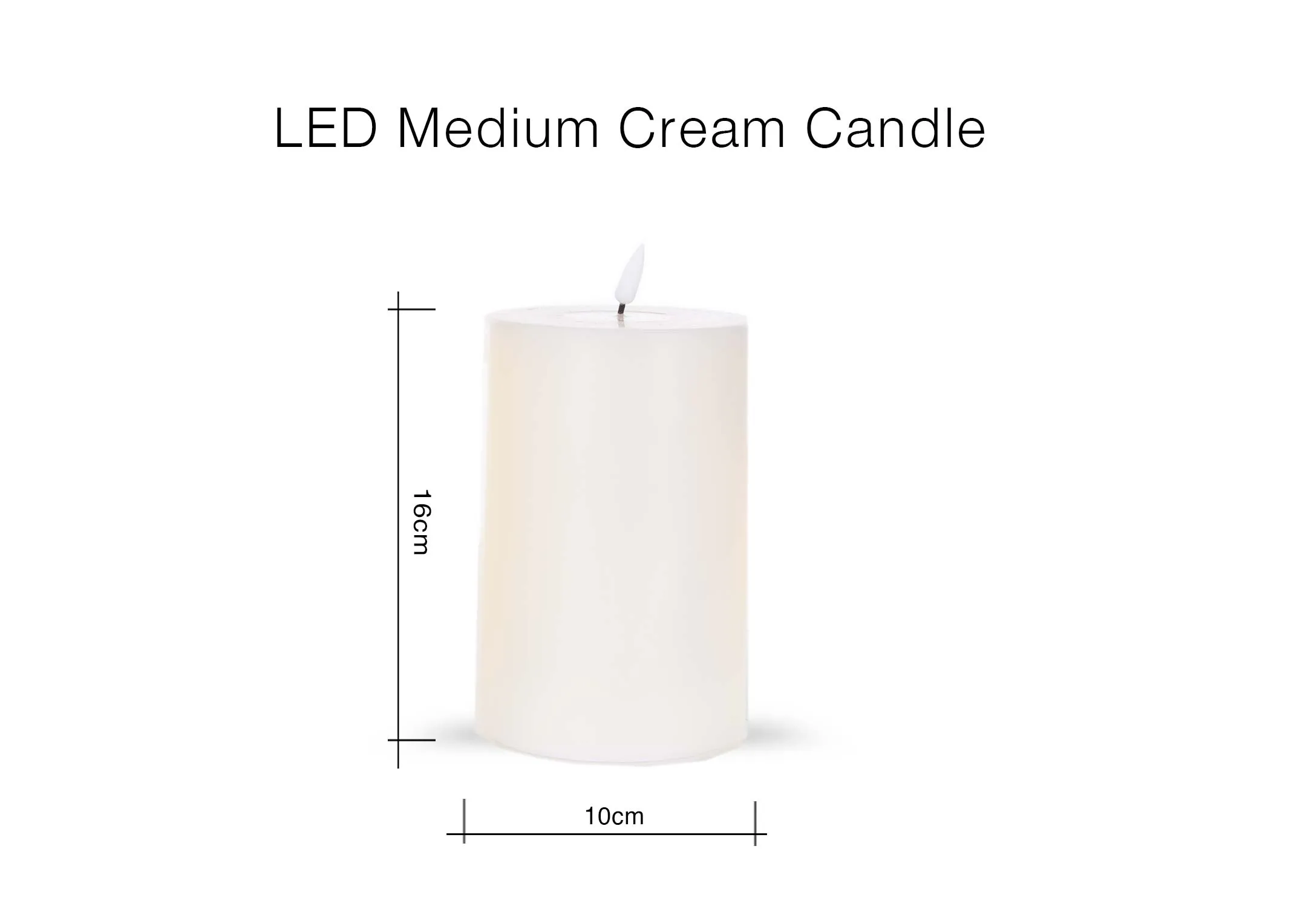 A dimension image of the LED Medium Candle in Cream with 10cm x 15cm
