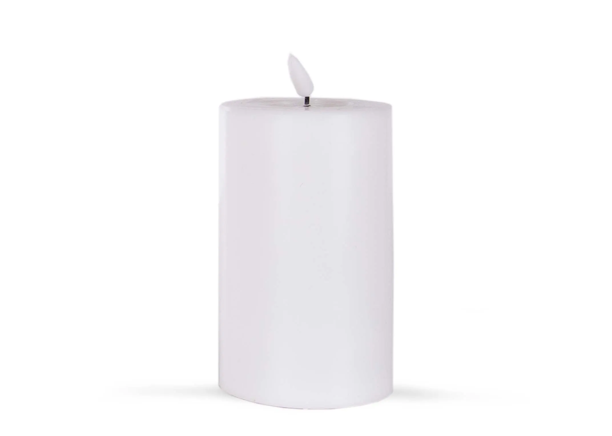 A medium led white candle with lifelike flame from EZ Living Furniture's Deluxe Homeart range. Front view