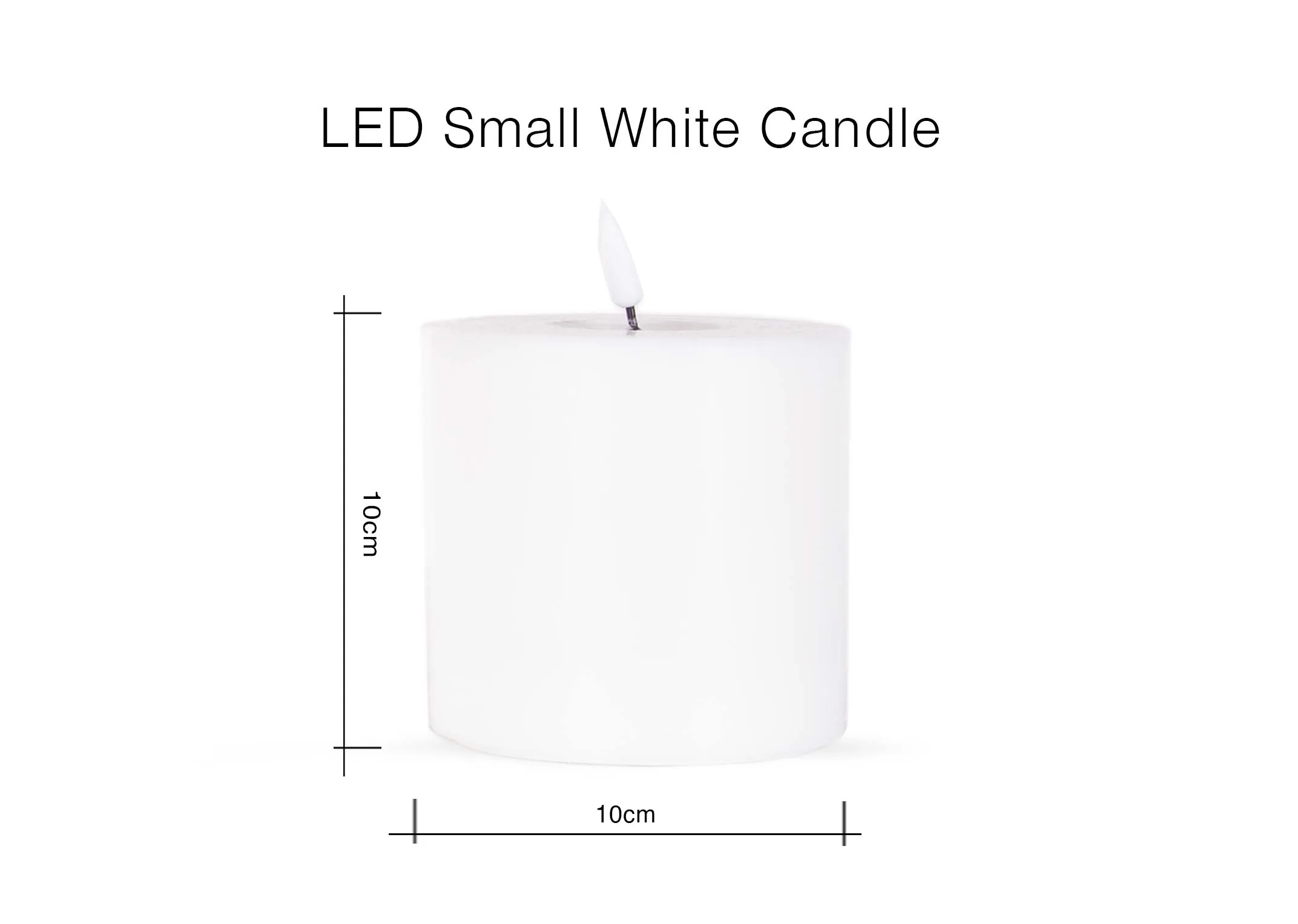 A dimension image of the LED Small white candle with 10cm x 10cm