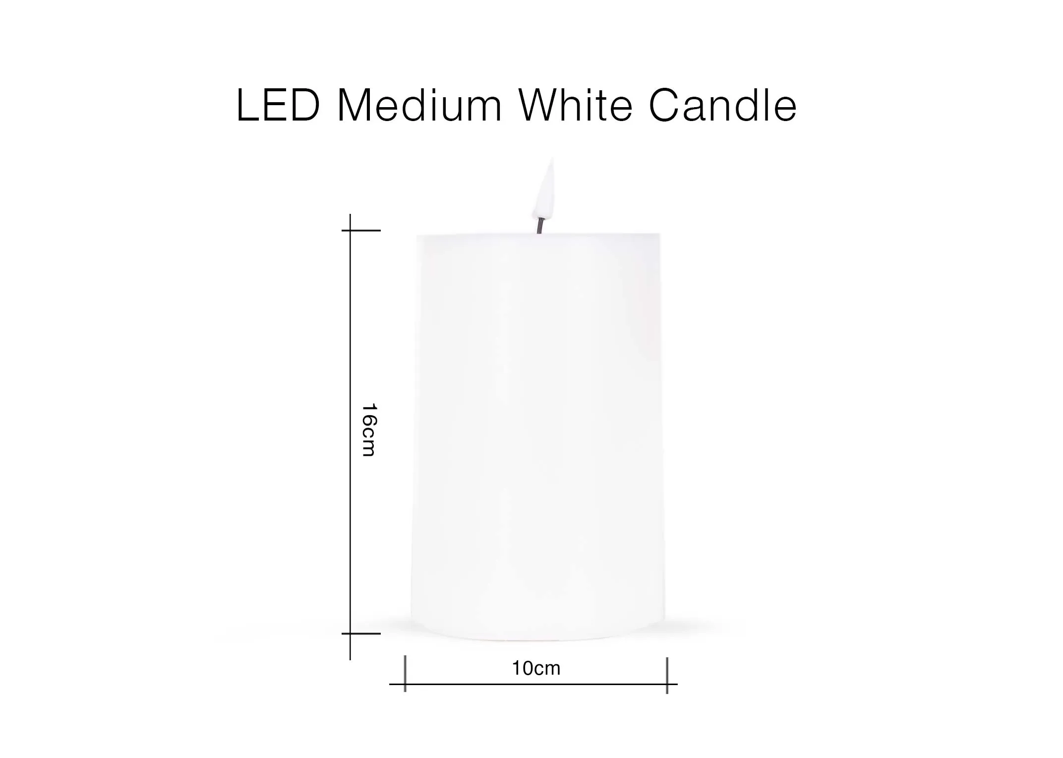 A dimension image of the LED Medium Candle with 10cm x 16cm