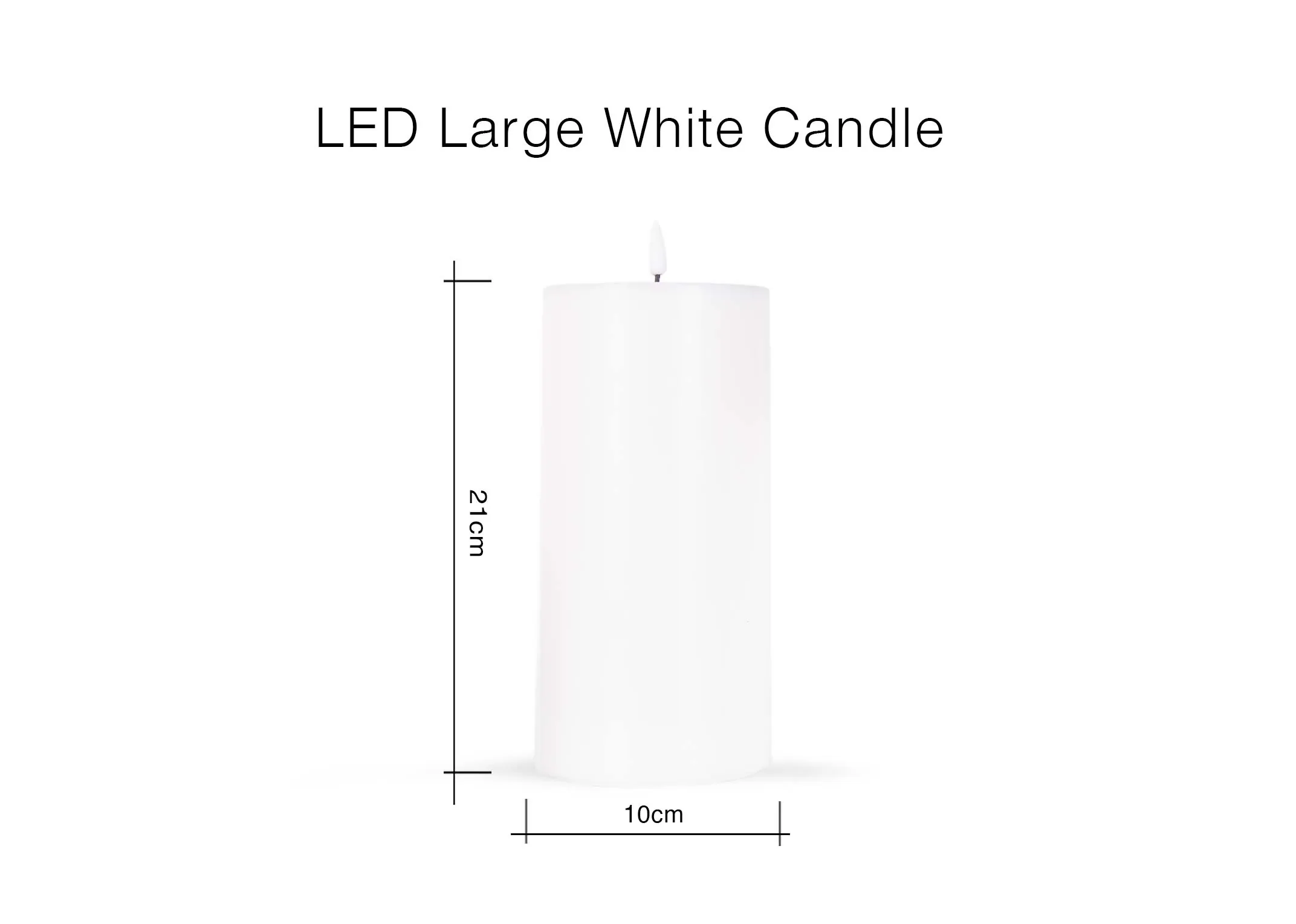 A dimension image of the LED Large White candle with 10cm x 20cm