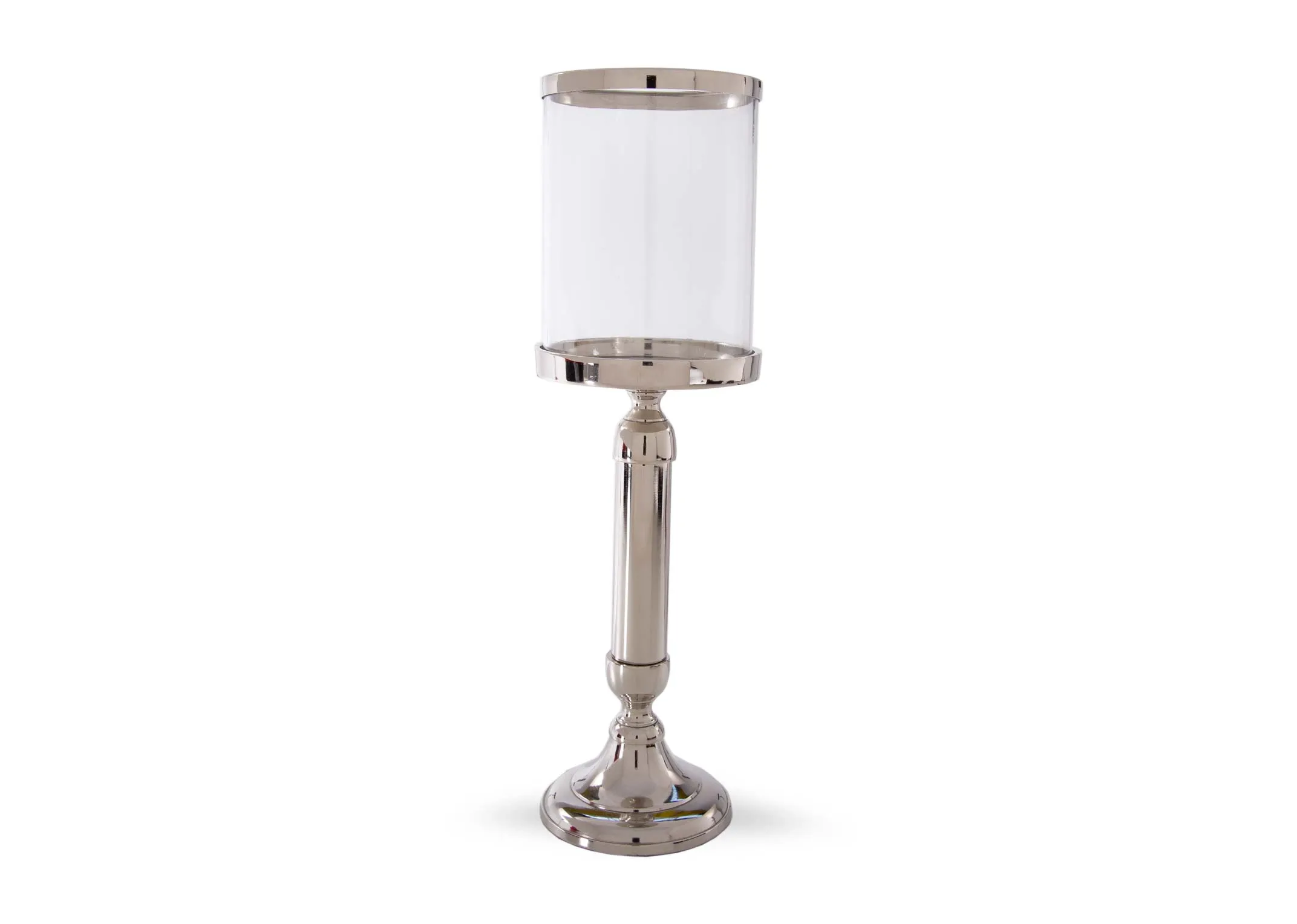 Small Pillar on Silver Stand - Christmas Candle Holder