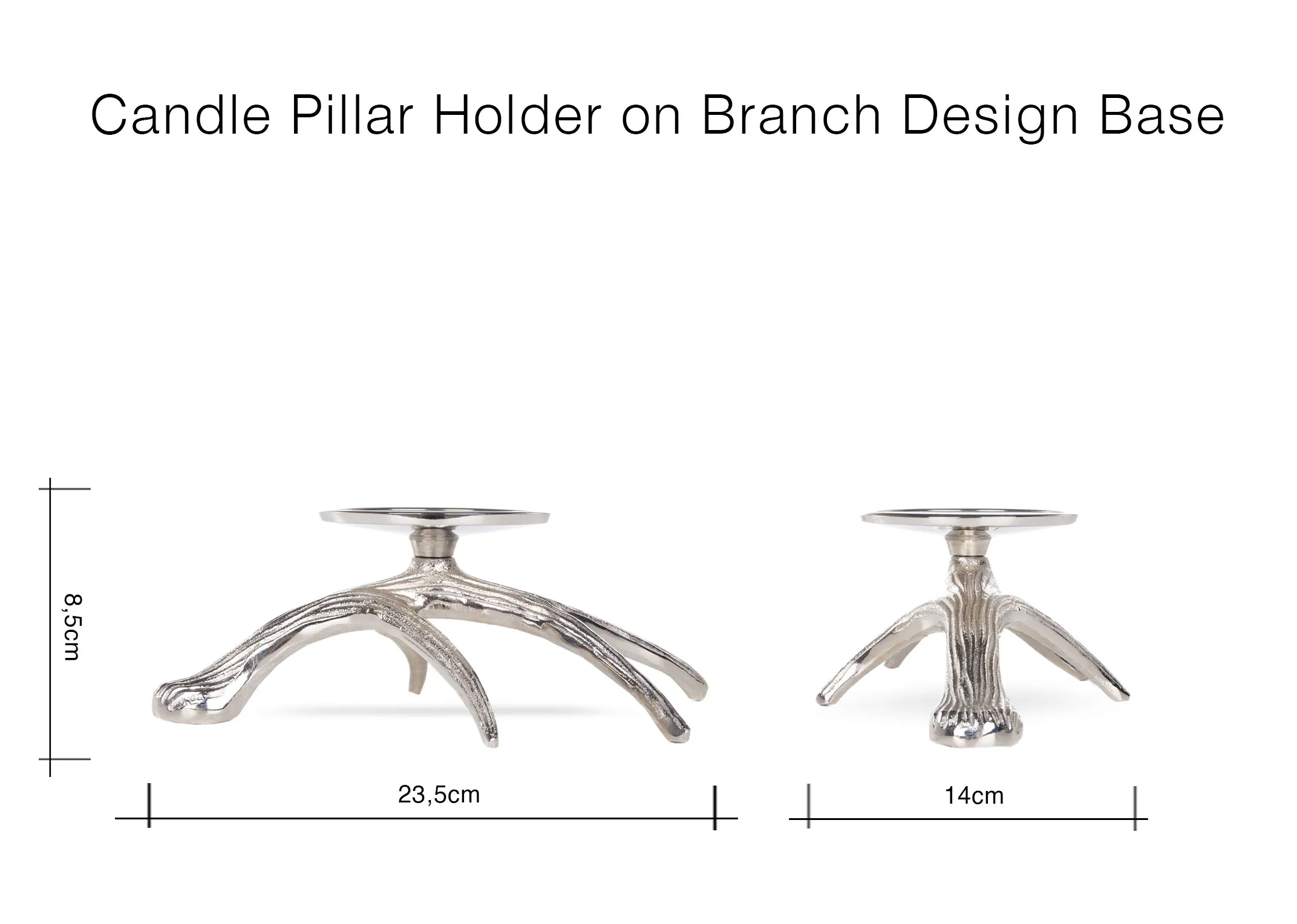 A dimension image of Candle Holder on branch base with 23.5cm (Width)( x 14cm (Depth) x 8.5cm (Height)