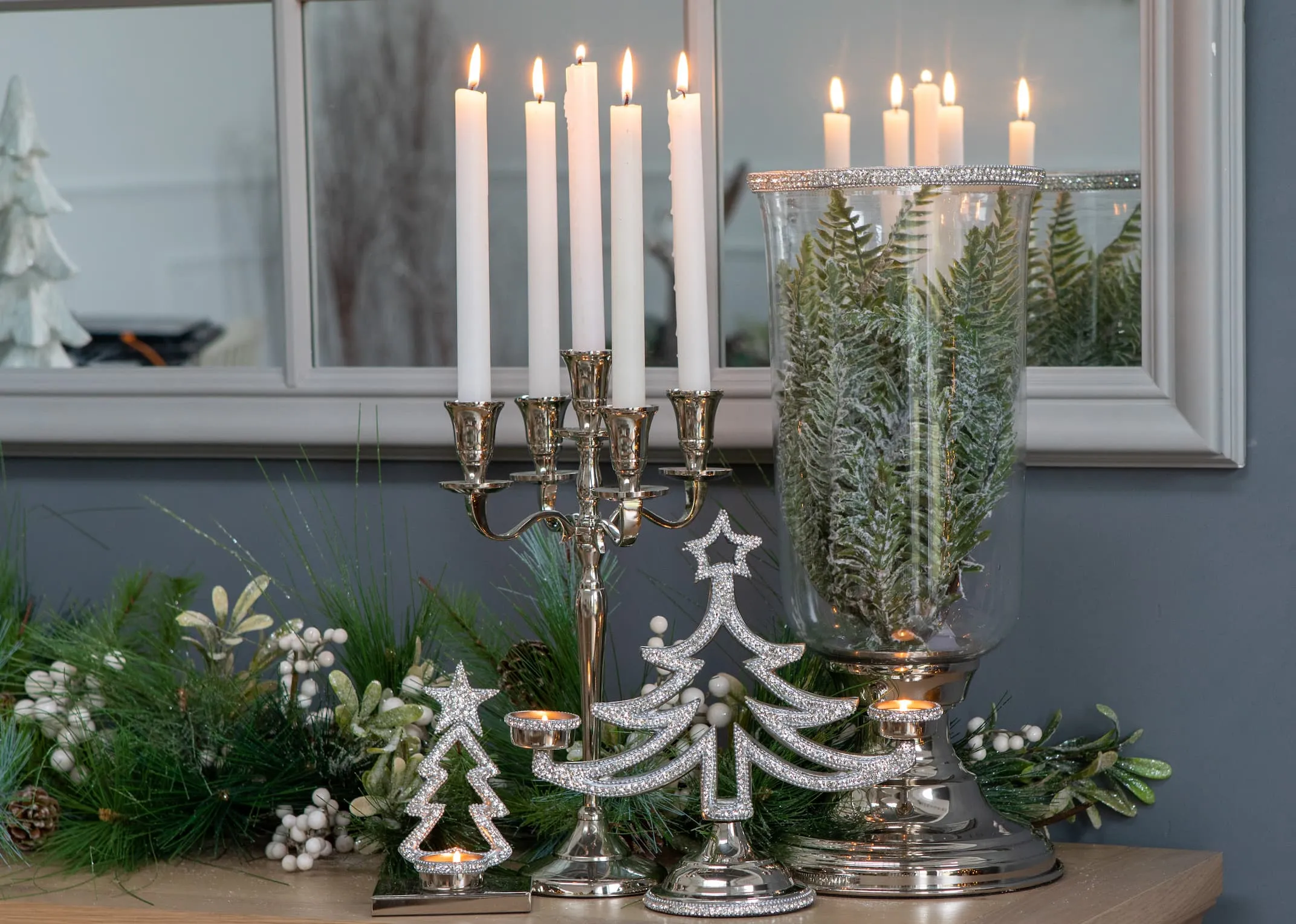Five Stick Silver Candelabra - Christmas Candle Holder