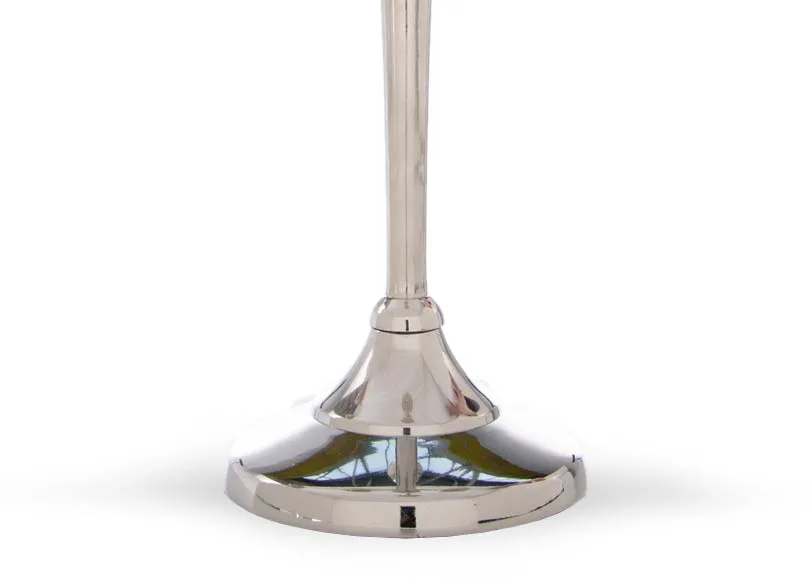 A silver candlebra with 5 lights from EZ Living Furniture's Rhinestone range. Front view of the silver stem