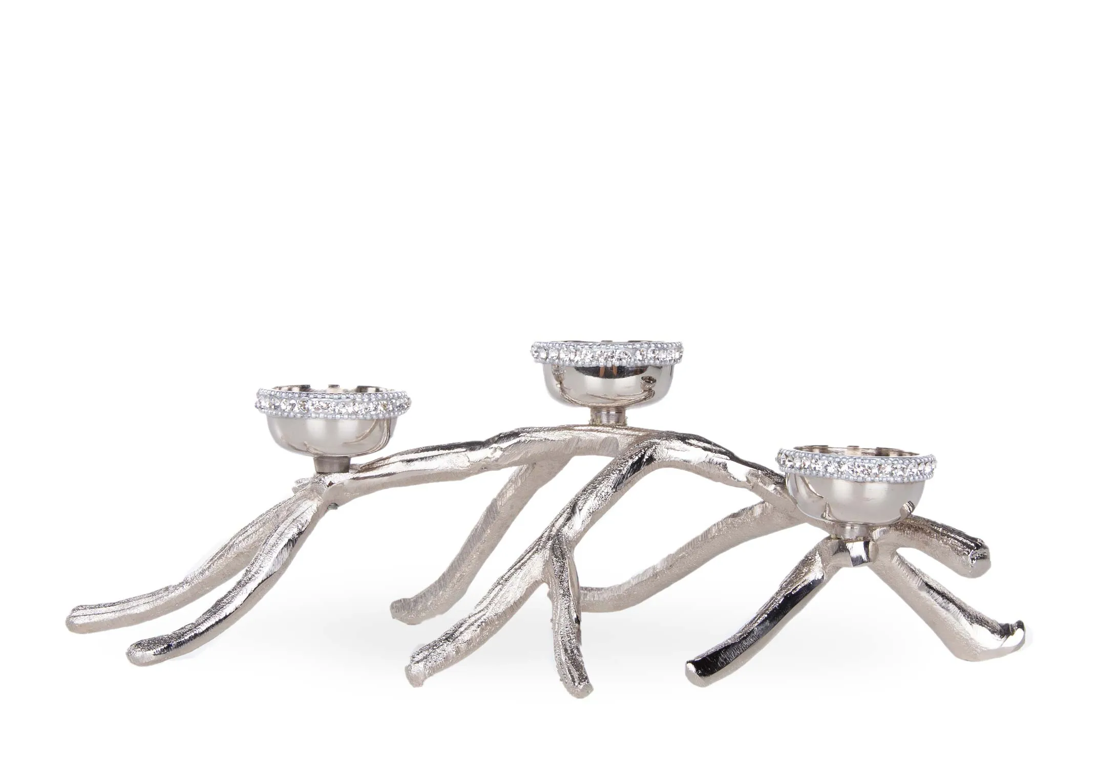 3 Silver Rhinestone T-Lights on Branch Base - Christmas Candle Holder