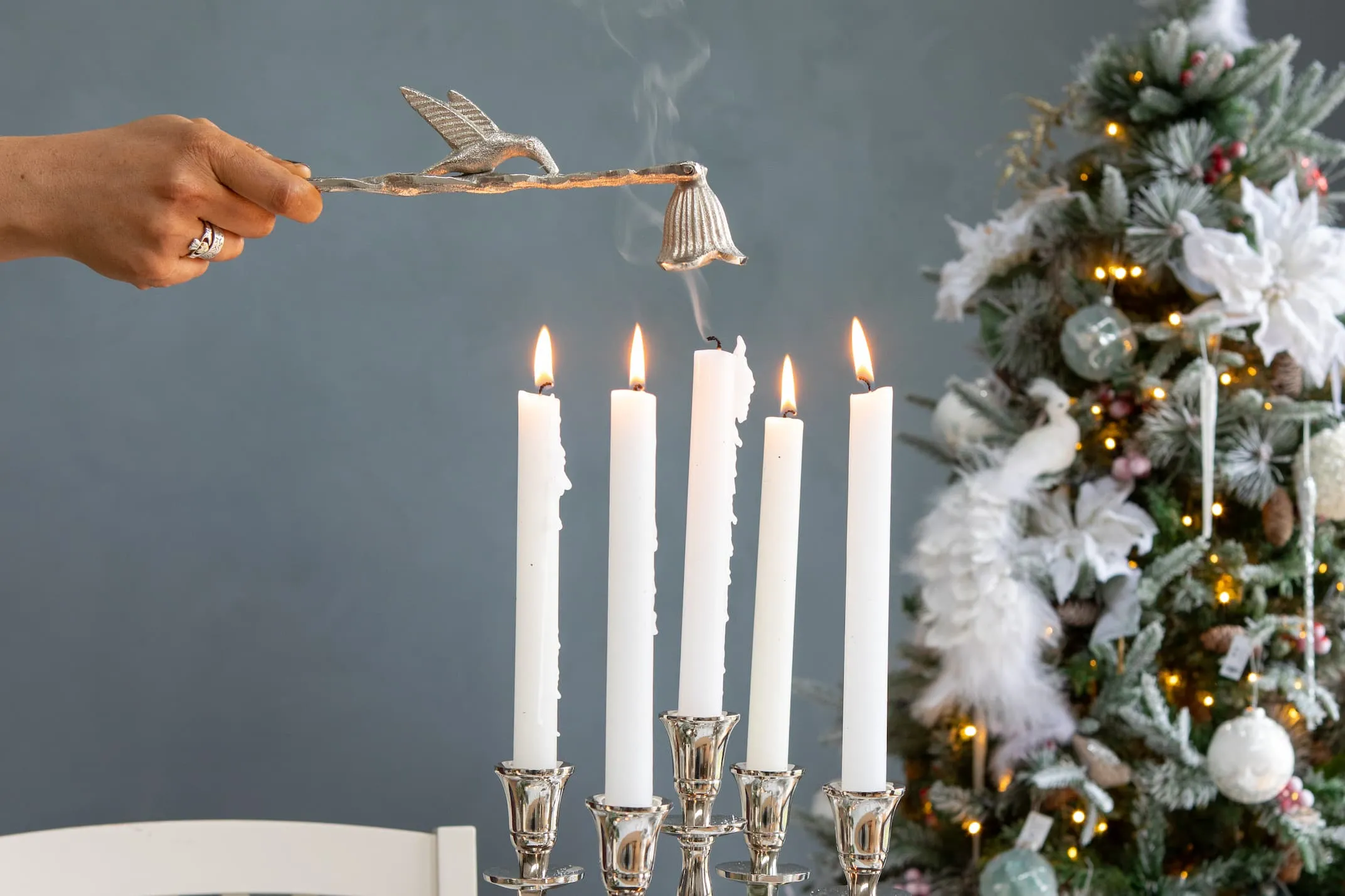 Silver Candle Snuffer with Bird - Christmas Candle Holder