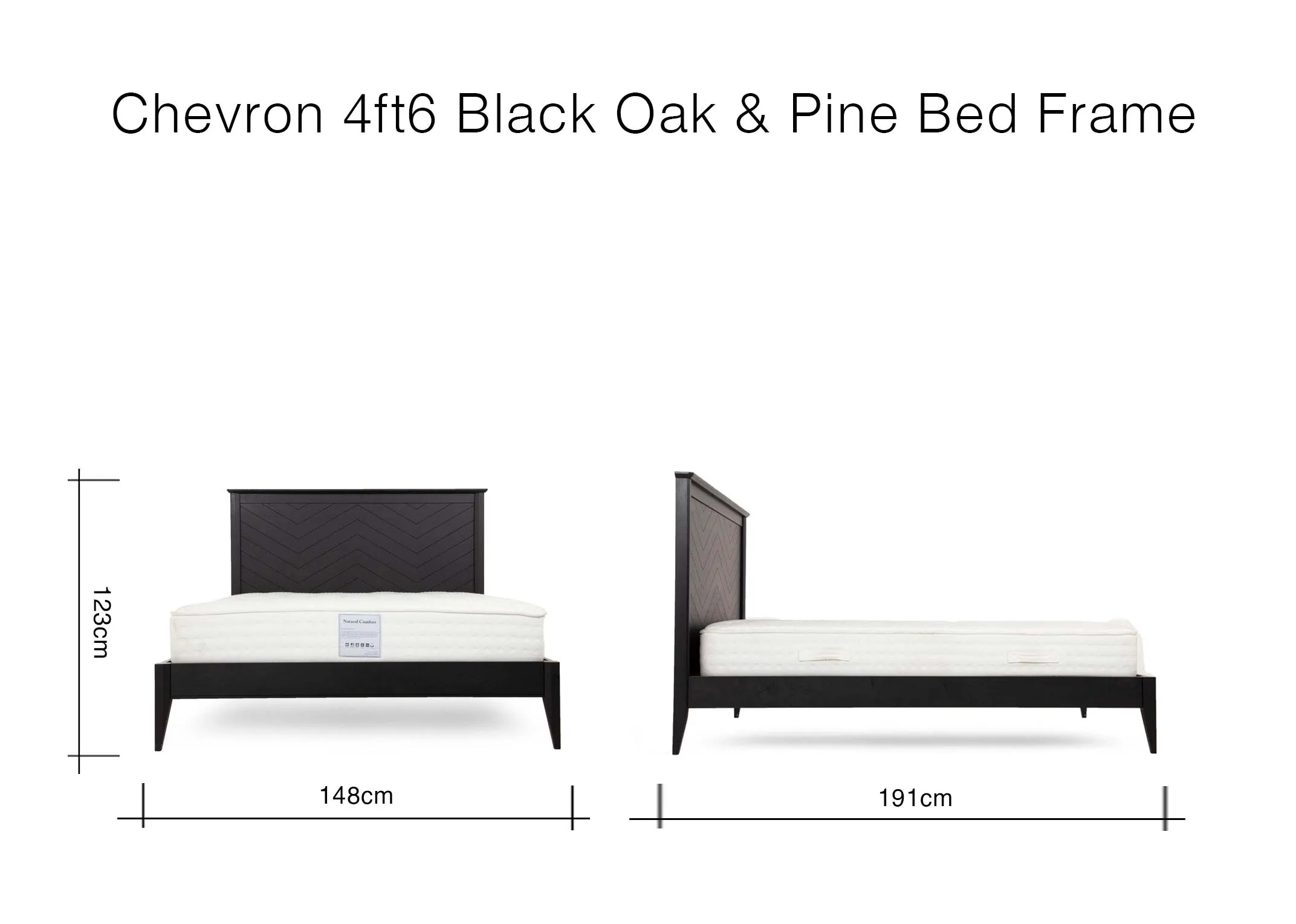 A dimension image of the Chevron 4ft6 Bedframe with 148cm x 191cm x 123cm (height)