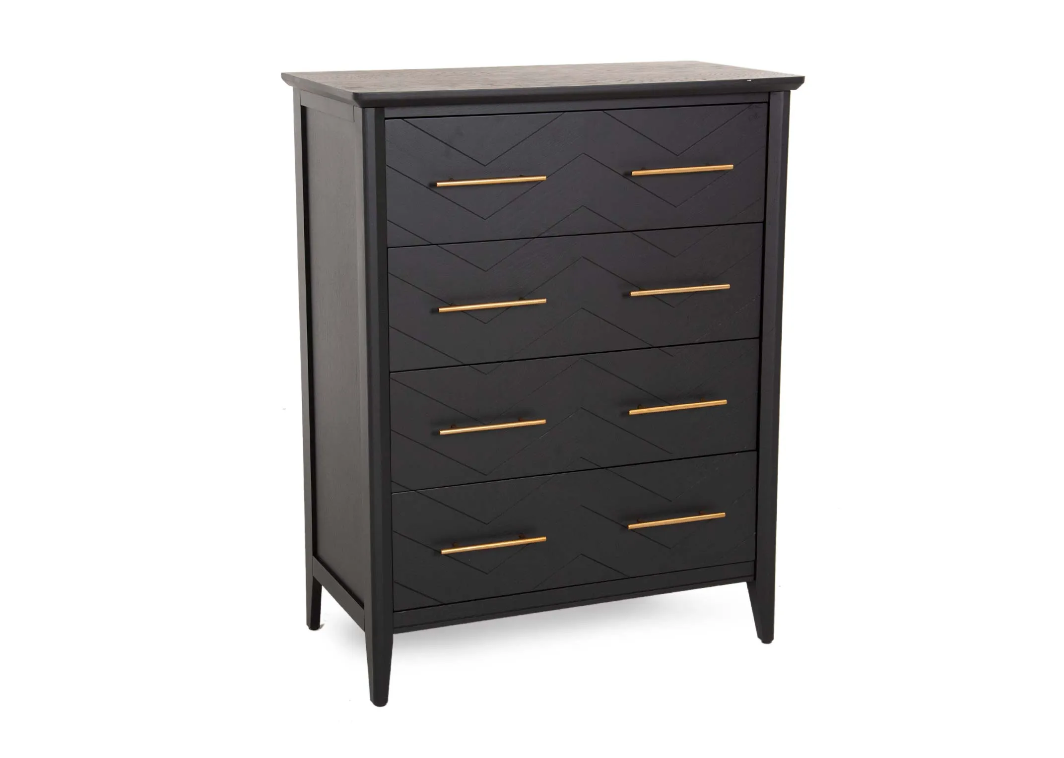 A 4 drawer black oak & pine chest of drawers from EZ Living's Chevron range.
