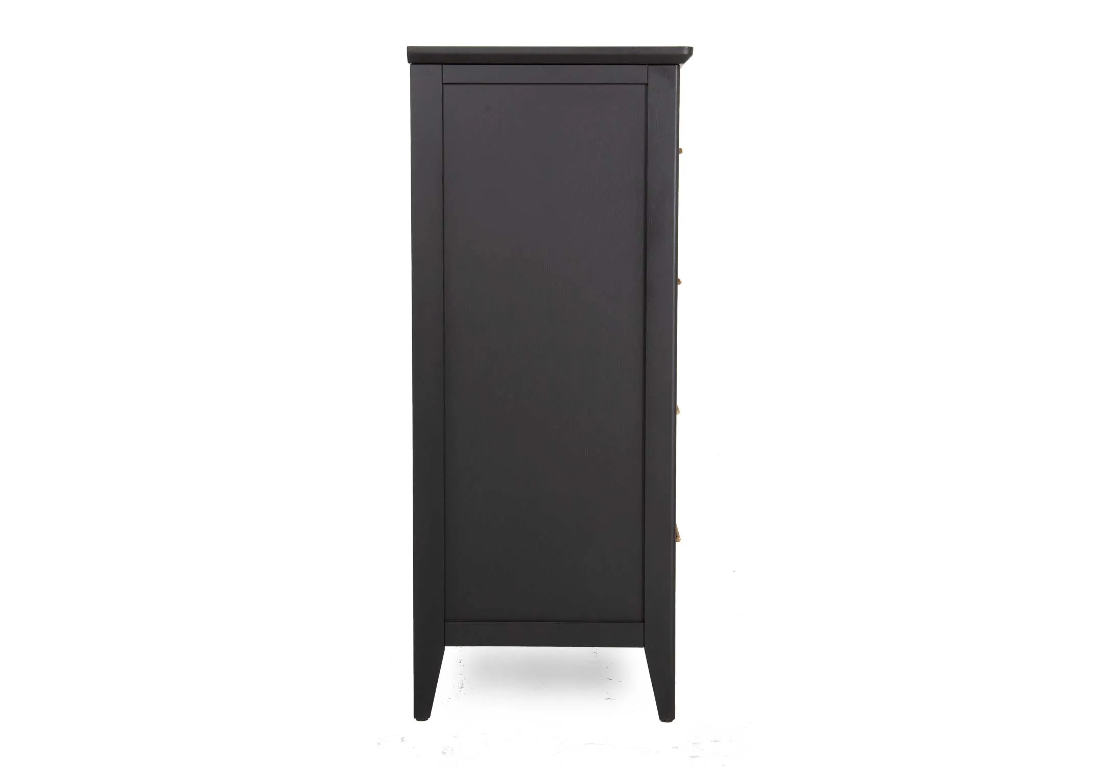 A 4 drawer black oak & pine chest of drawers from EZ Living's Chevron range. Side view